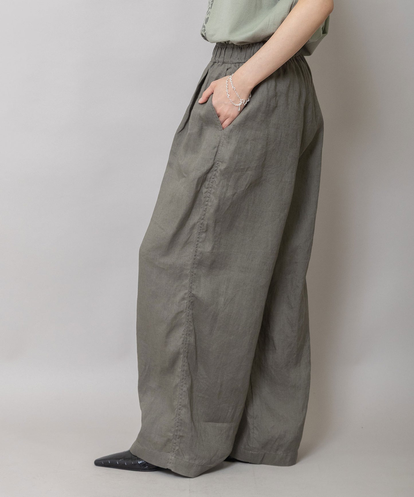 40sフレンチリネンキャンバスルーズワイドパンツ