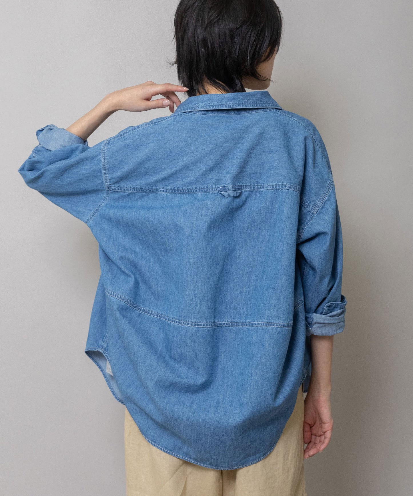 6ozスラブデニムバックコクーンシャツ