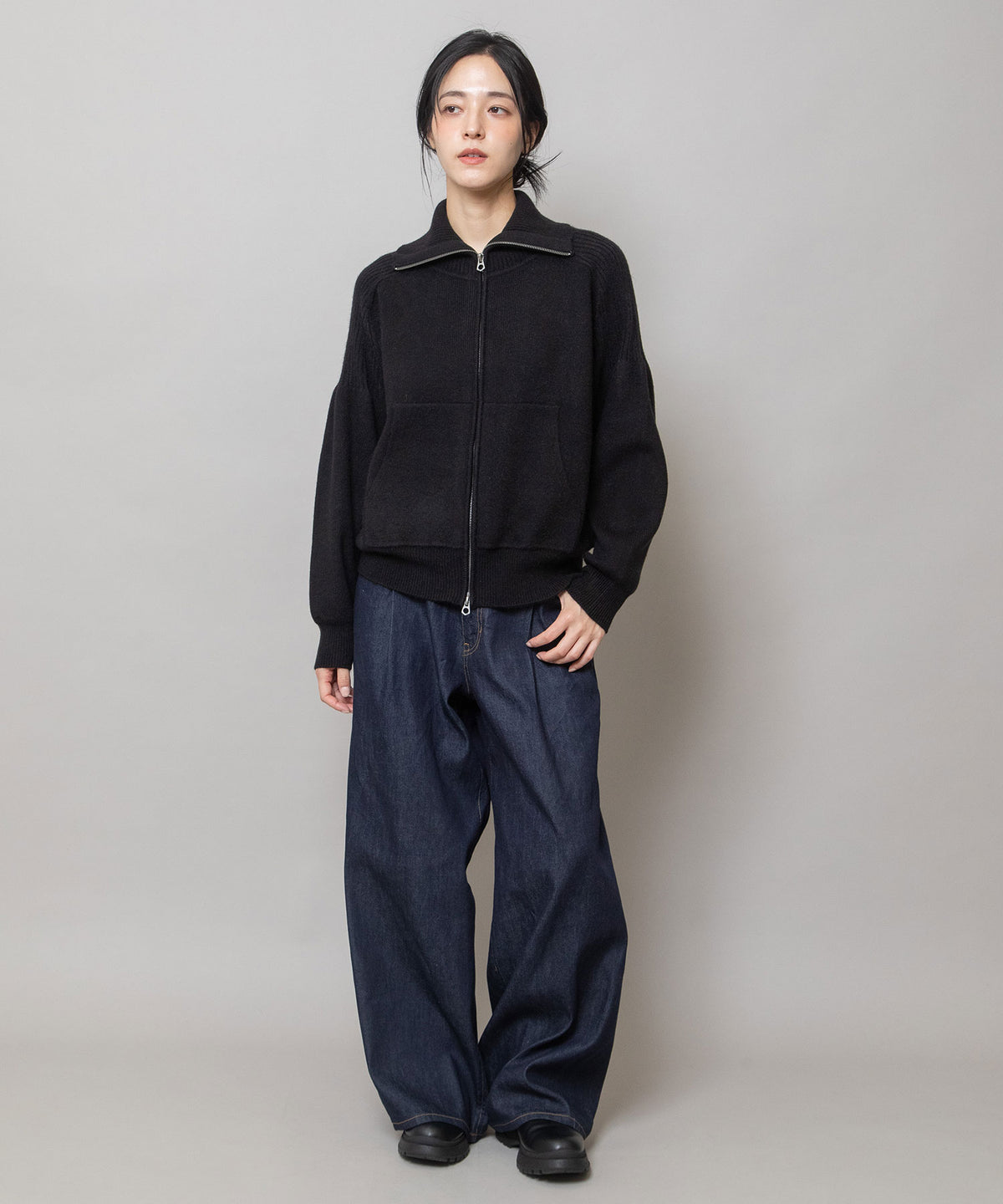 総針編みニット ジップブルゾン