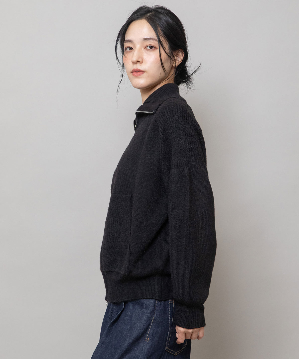 総針編みニット ジップブルゾン