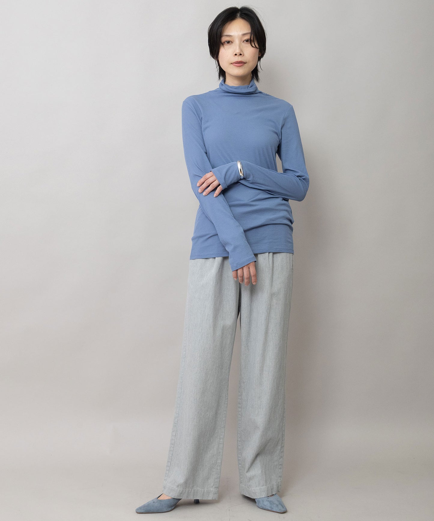 【定番】シアーストレッチリブタートルネックプルオーバー