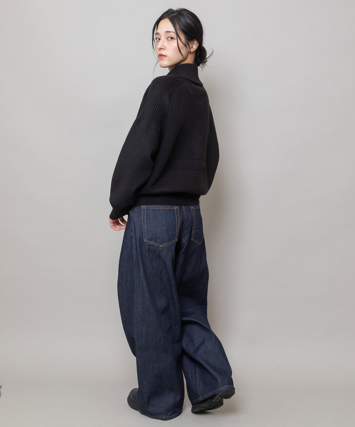 総針編みニット ジップブルゾン