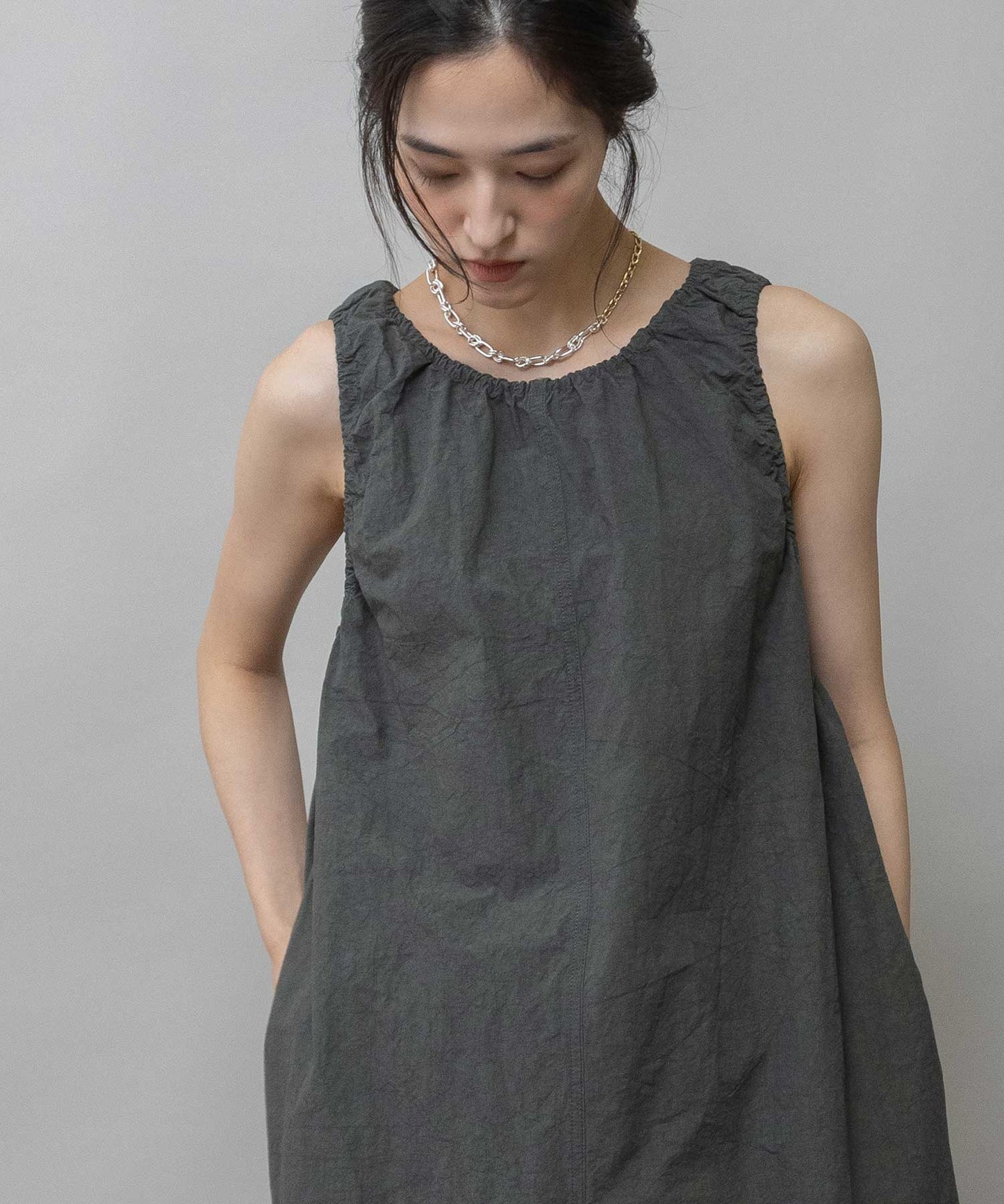 コットンリネンドローストリングワンピース