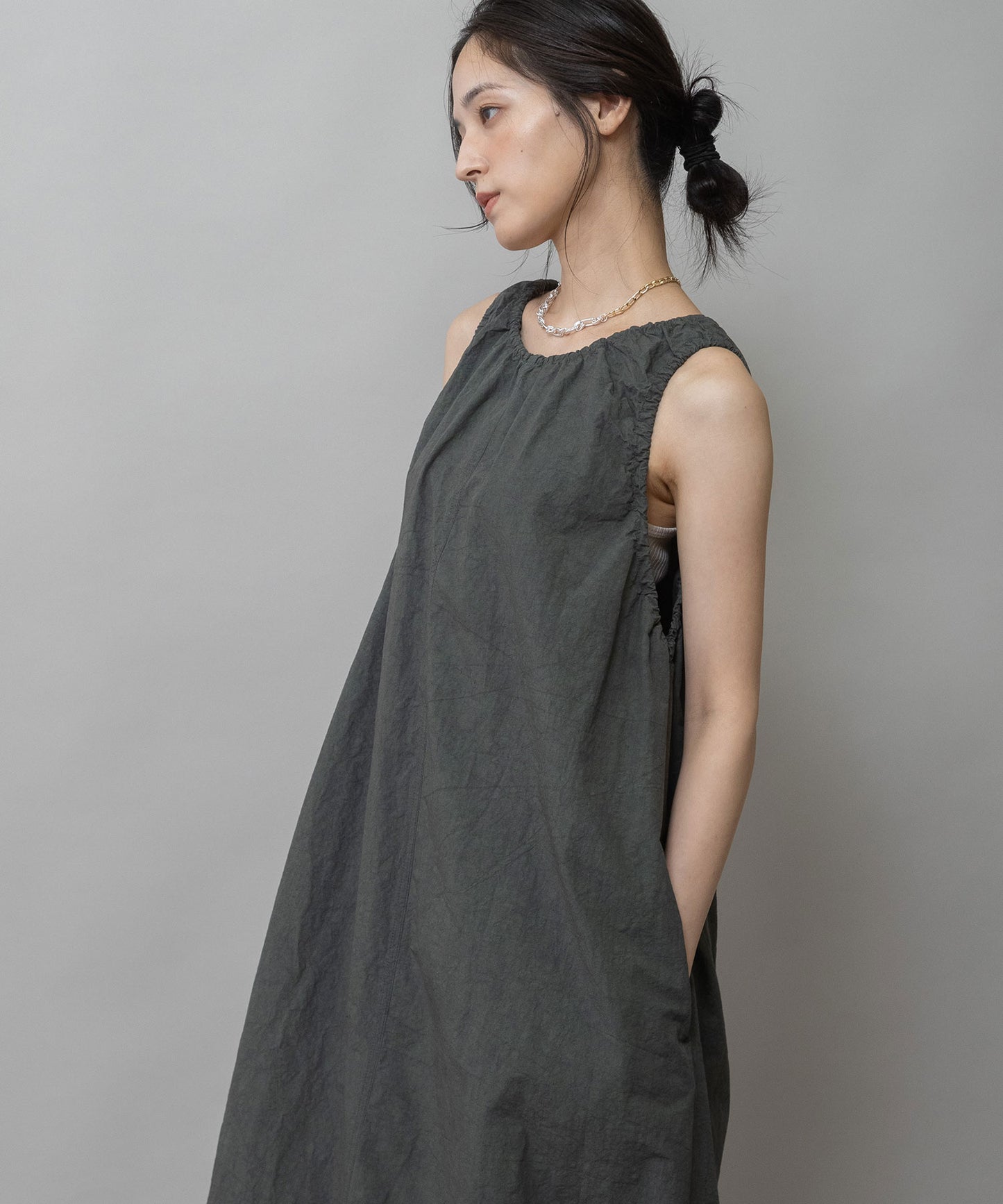 コットンリネンドローストリングワンピース