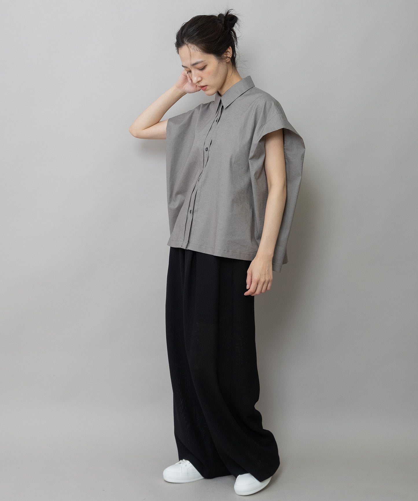 【UVカット】【接触冷感】ヘンプシャンブレータックスリーブシャツ