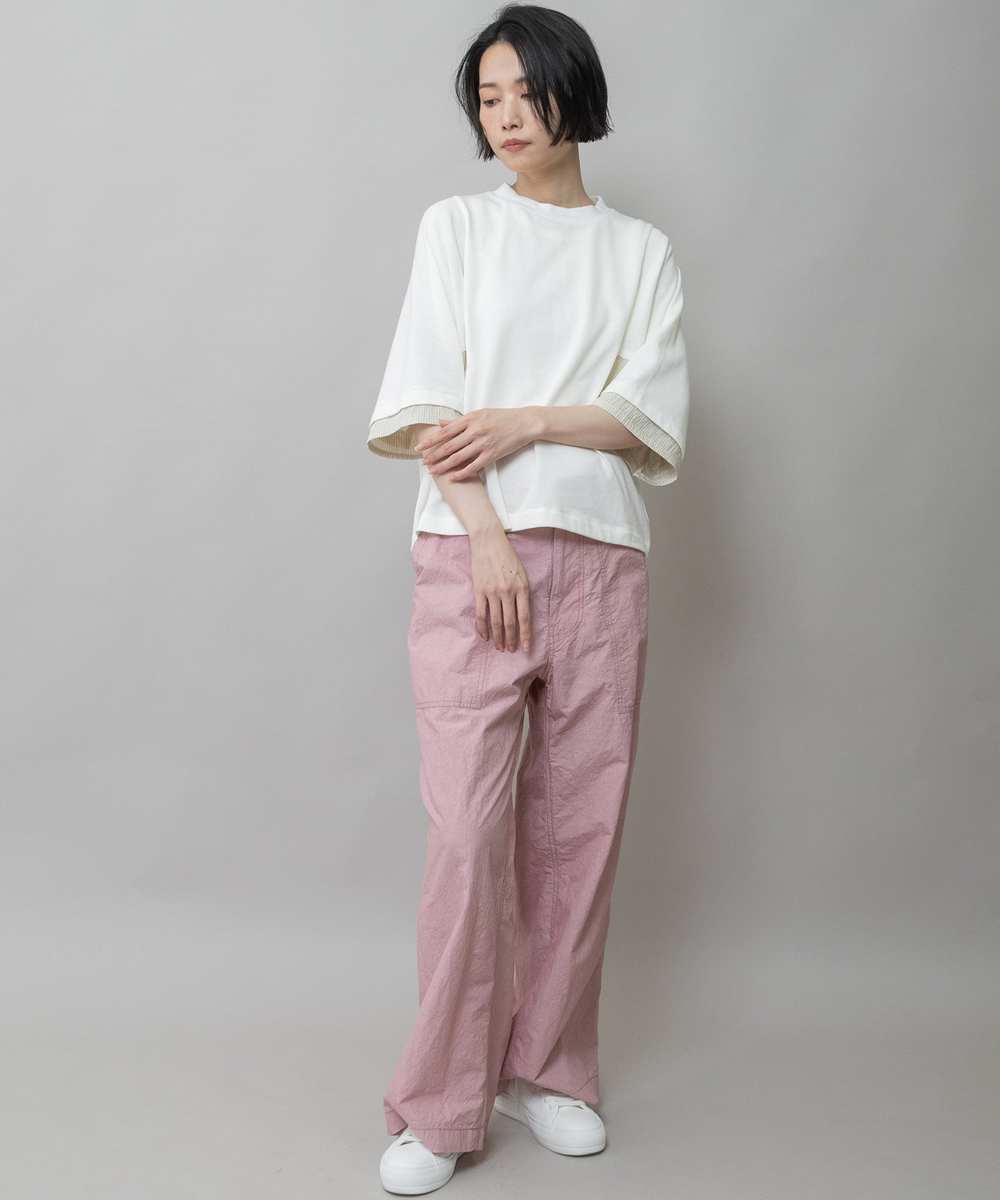 裏毛×ストライプドッキングTシャツ