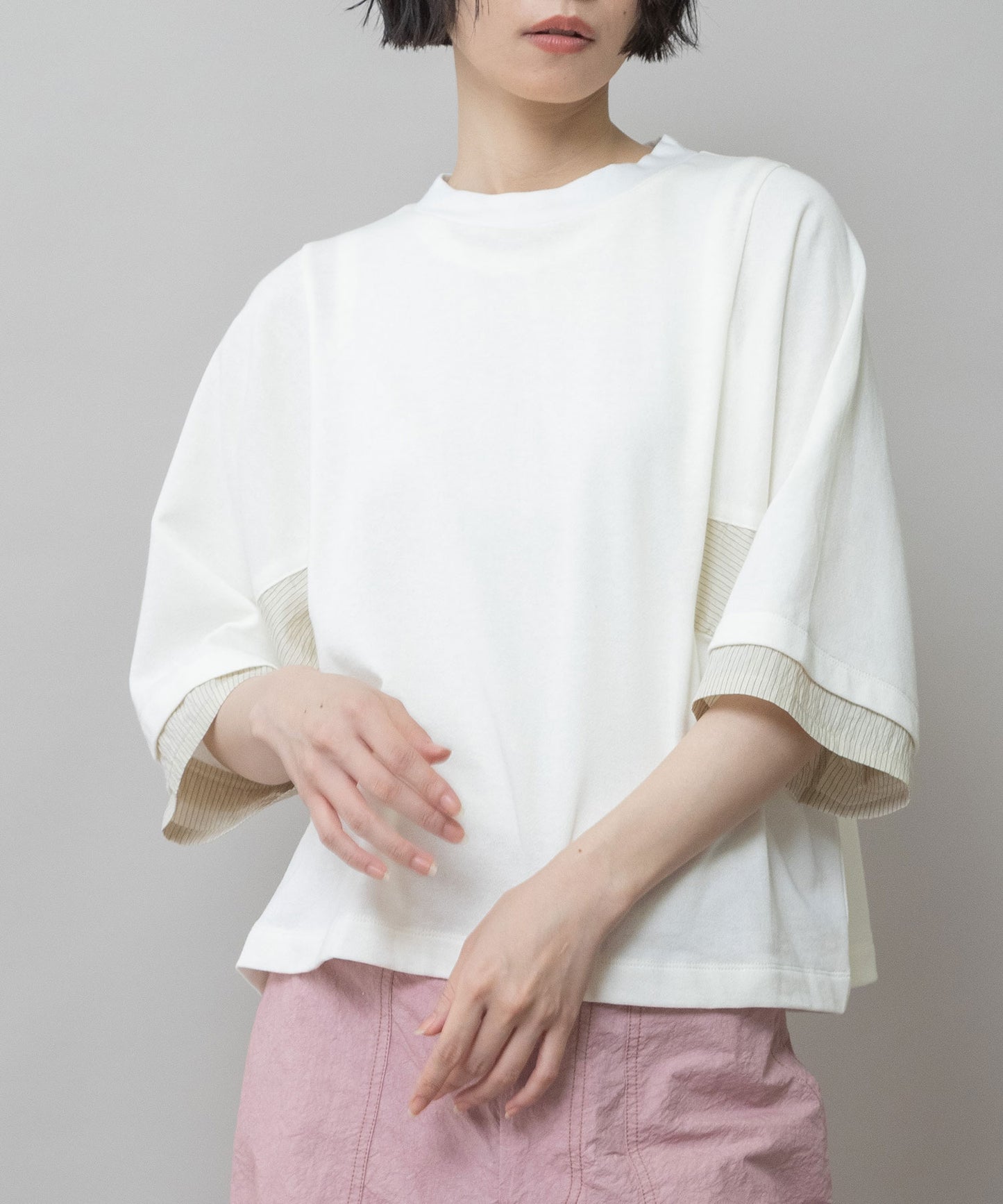 裏毛×ストライプドッキングTシャツ