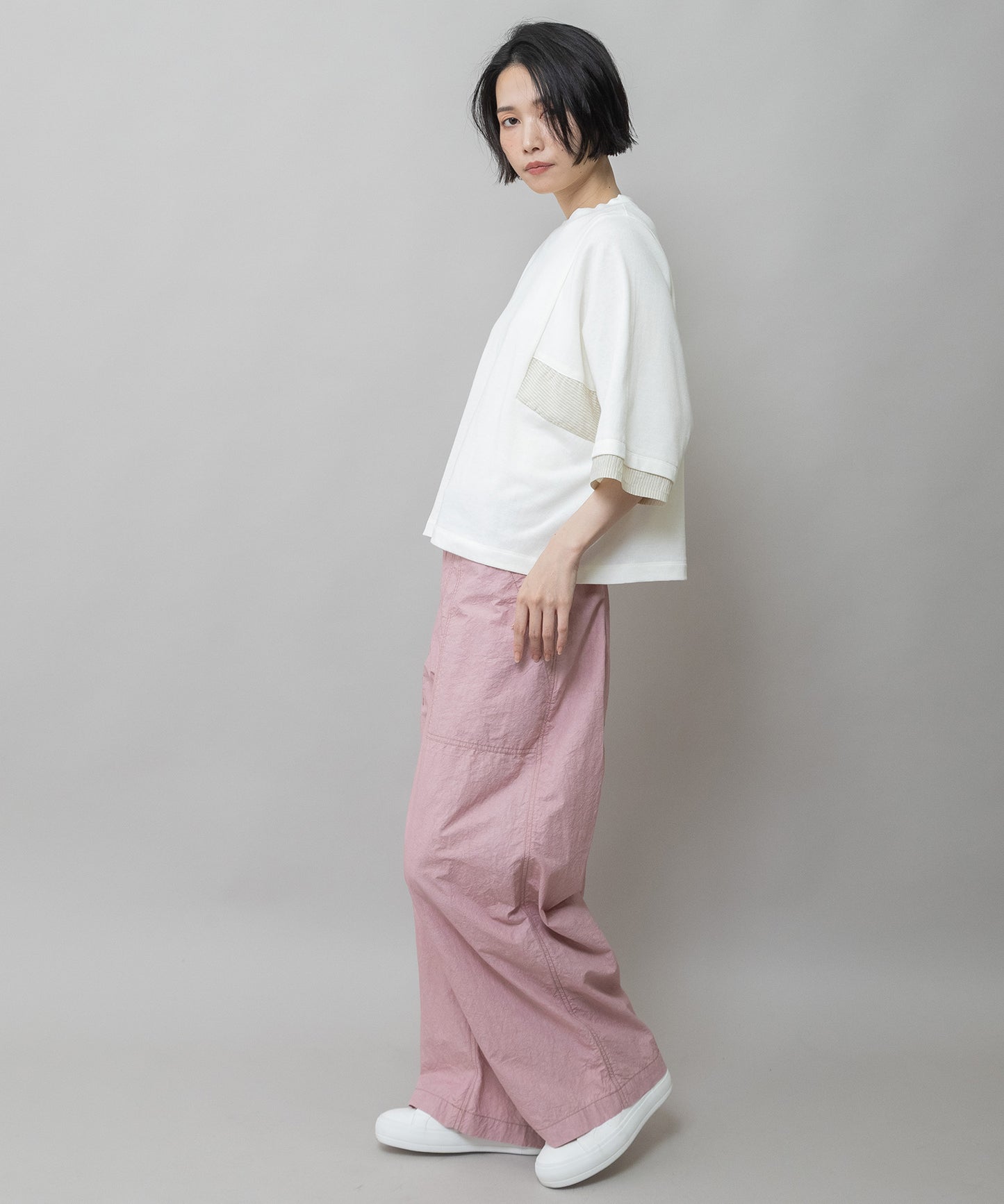 裏毛×ストライプドッキングTシャツ