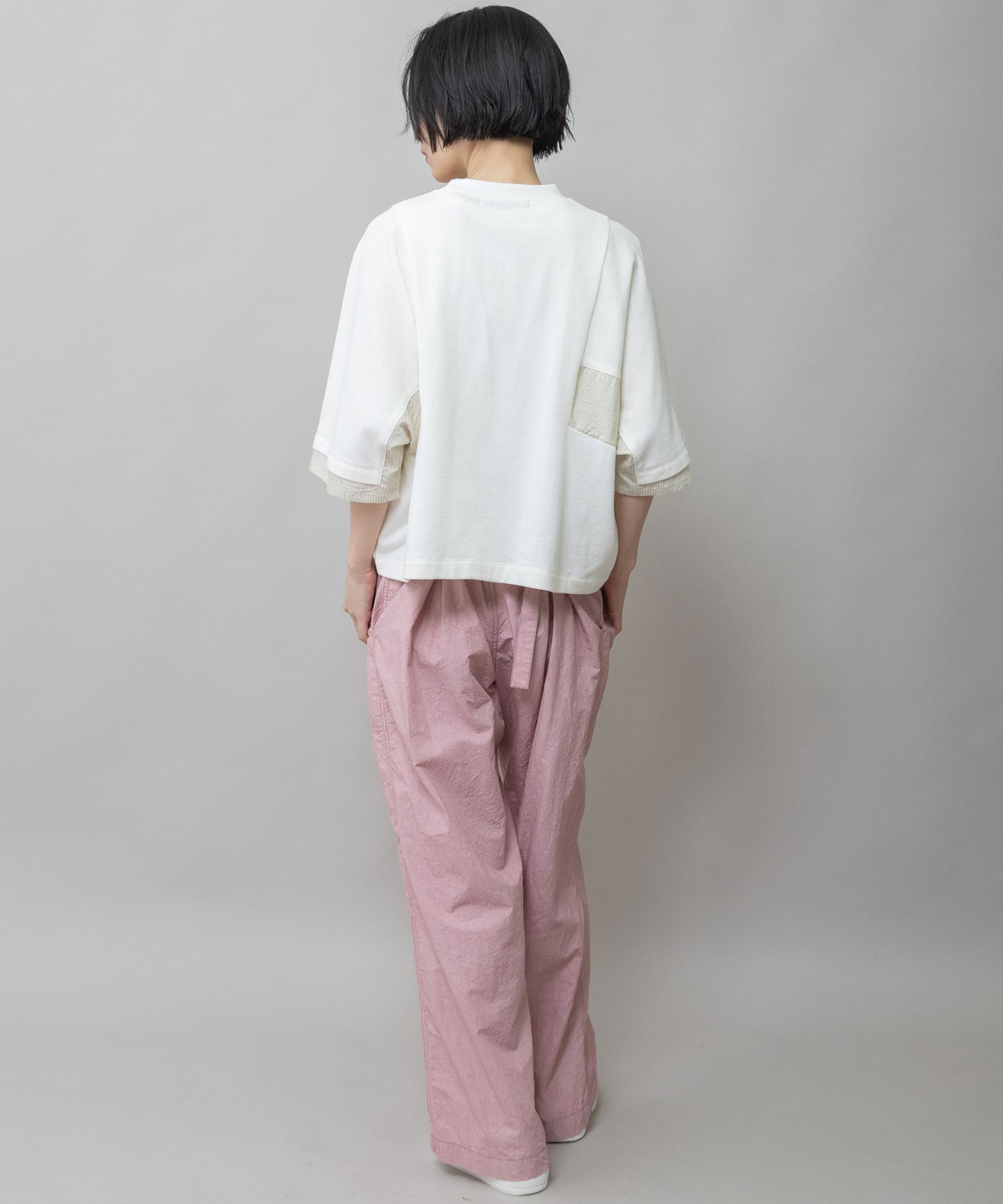 裏毛×ストライプドッキングTシャツ