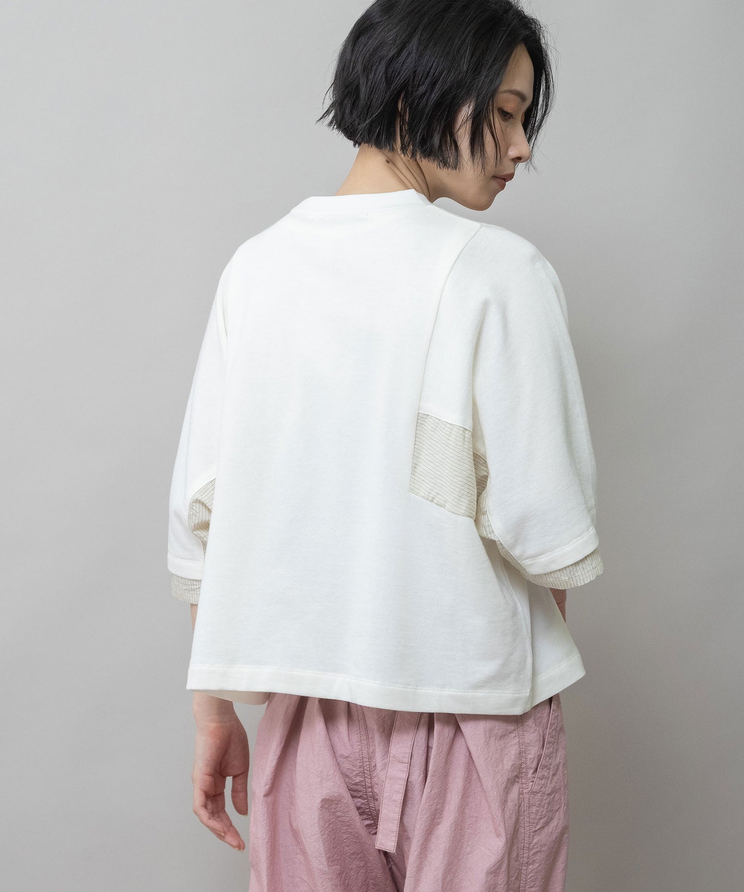 裏毛×ストライプドッキングTシャツ