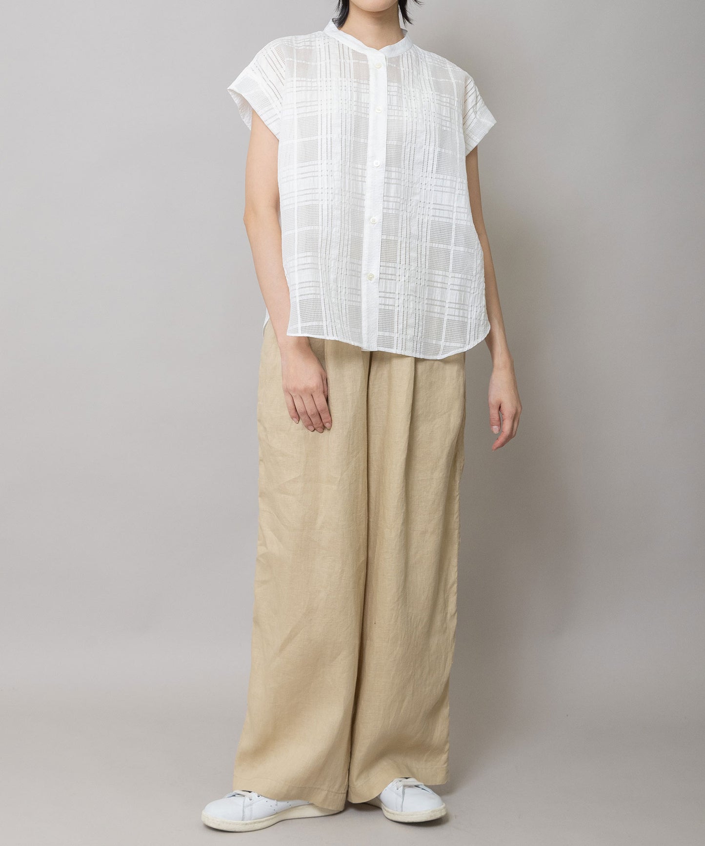 シアージャガードチェック×シワ加工ローンタックスリーブシャツ