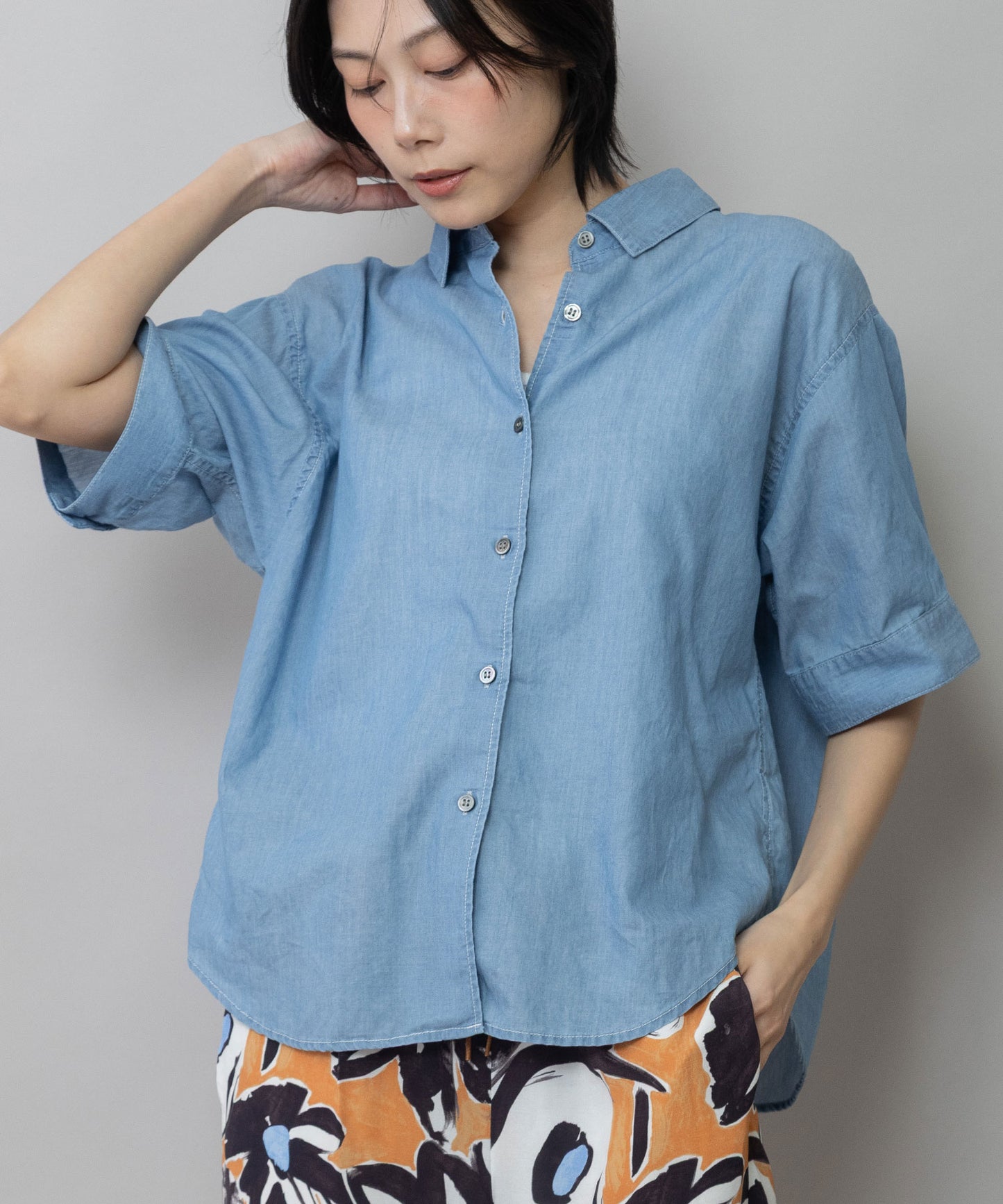 【速乾性】【通気性】2.25ozシアーデニムバックシャーリングカラーシャツ