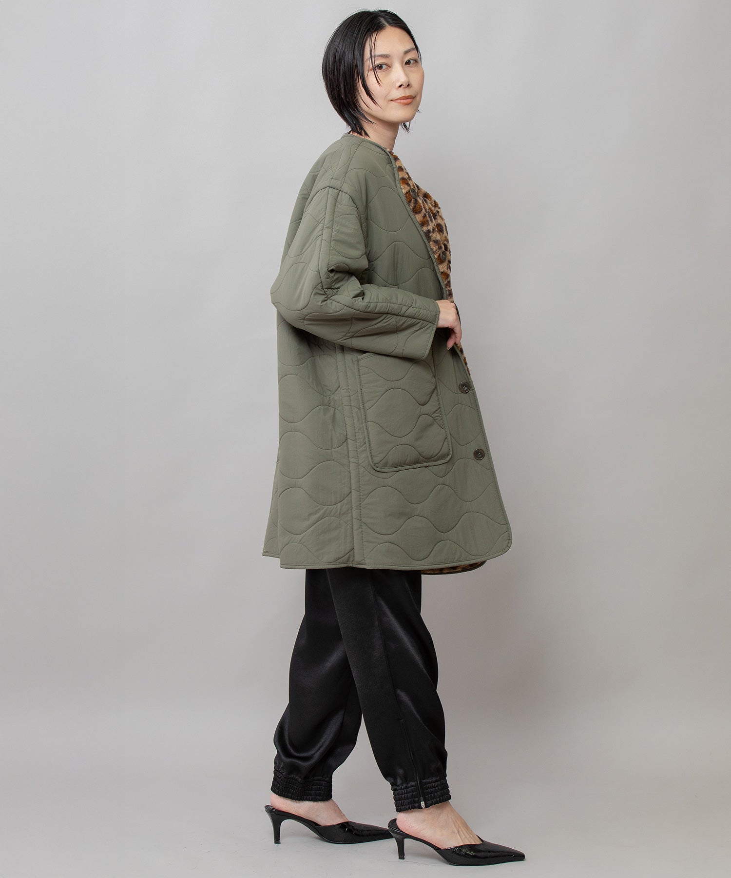 キルティング×ボアリバーシブルノーカラーコート – Munich web shop