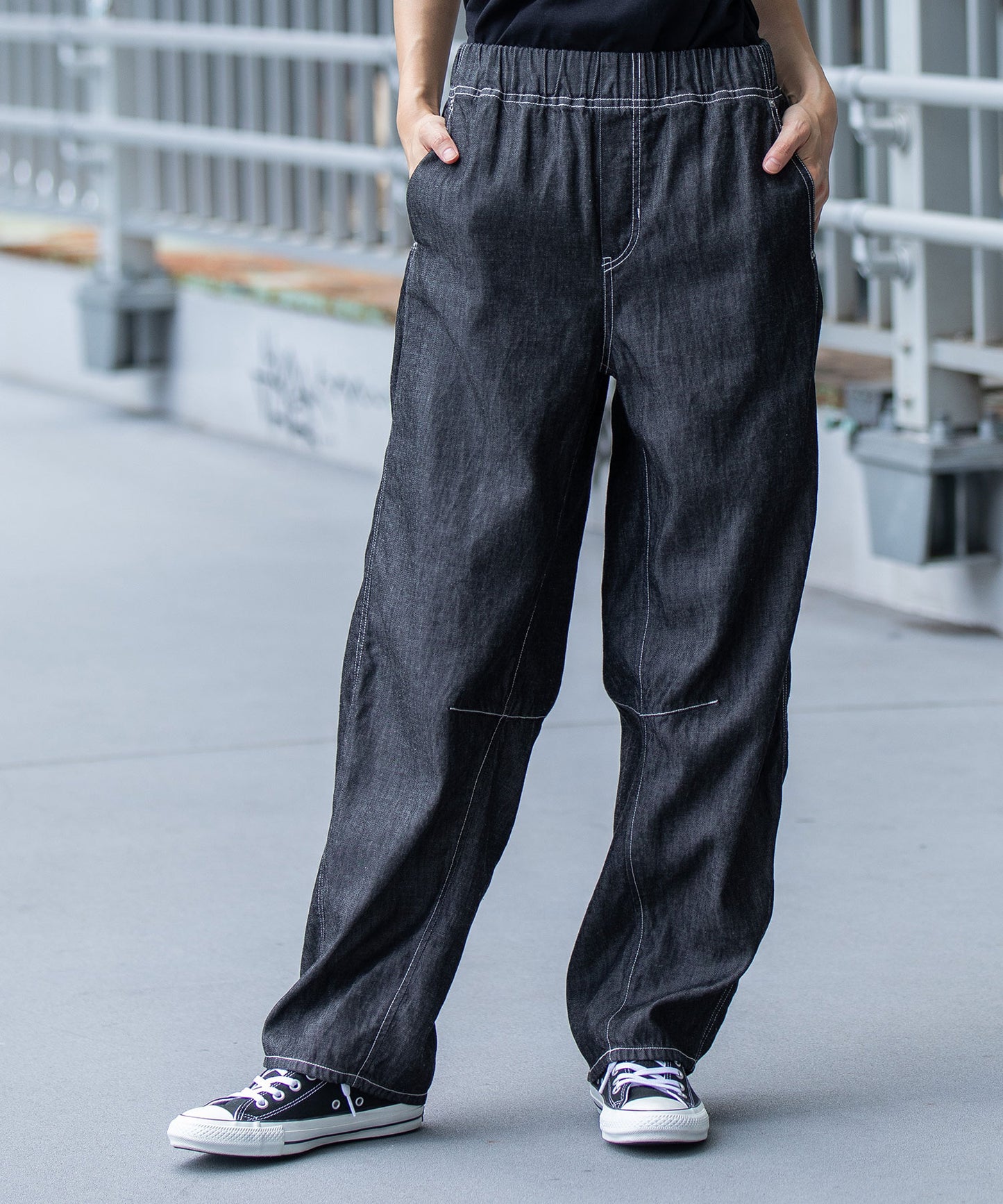 コットンリヨセルデニムバレルイージーパンツ