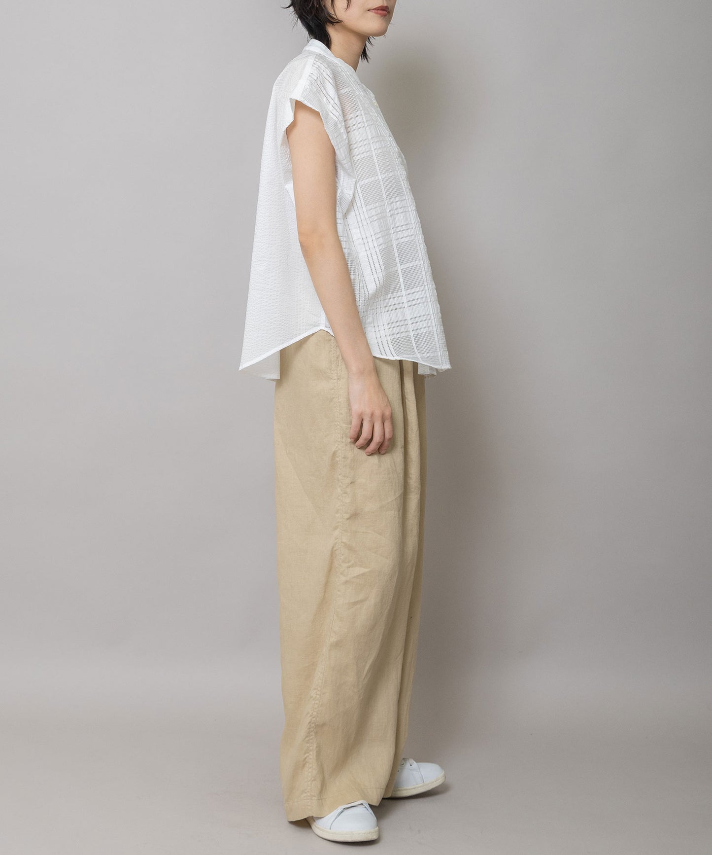 シアージャガードチェック×シワ加工ローンタックスリーブシャツ