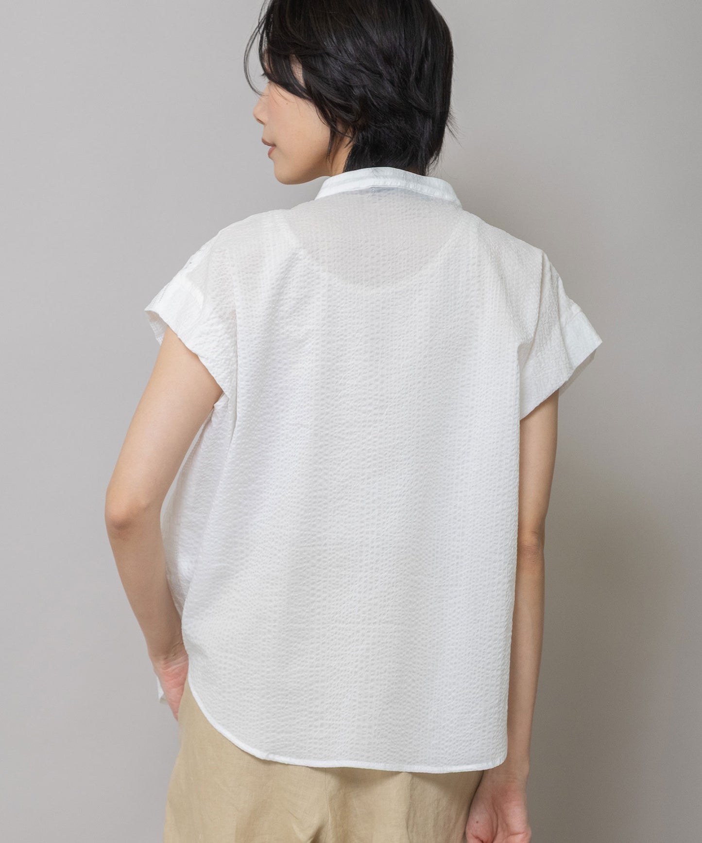 シアージャガードチェック×シワ加工ローンタックスリーブシャツ