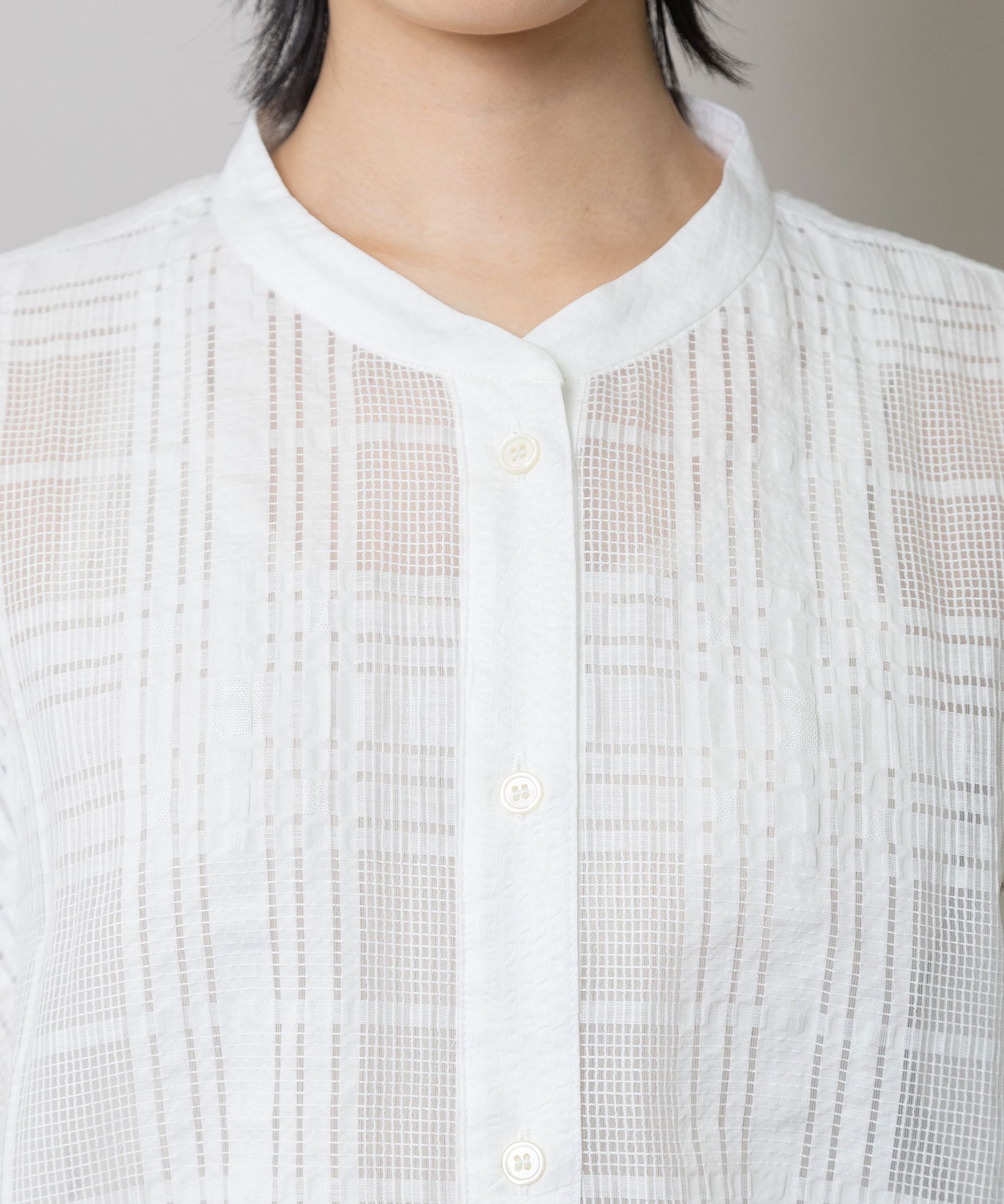 シアージャガードチェック×シワ加工ローンタックスリーブシャツ