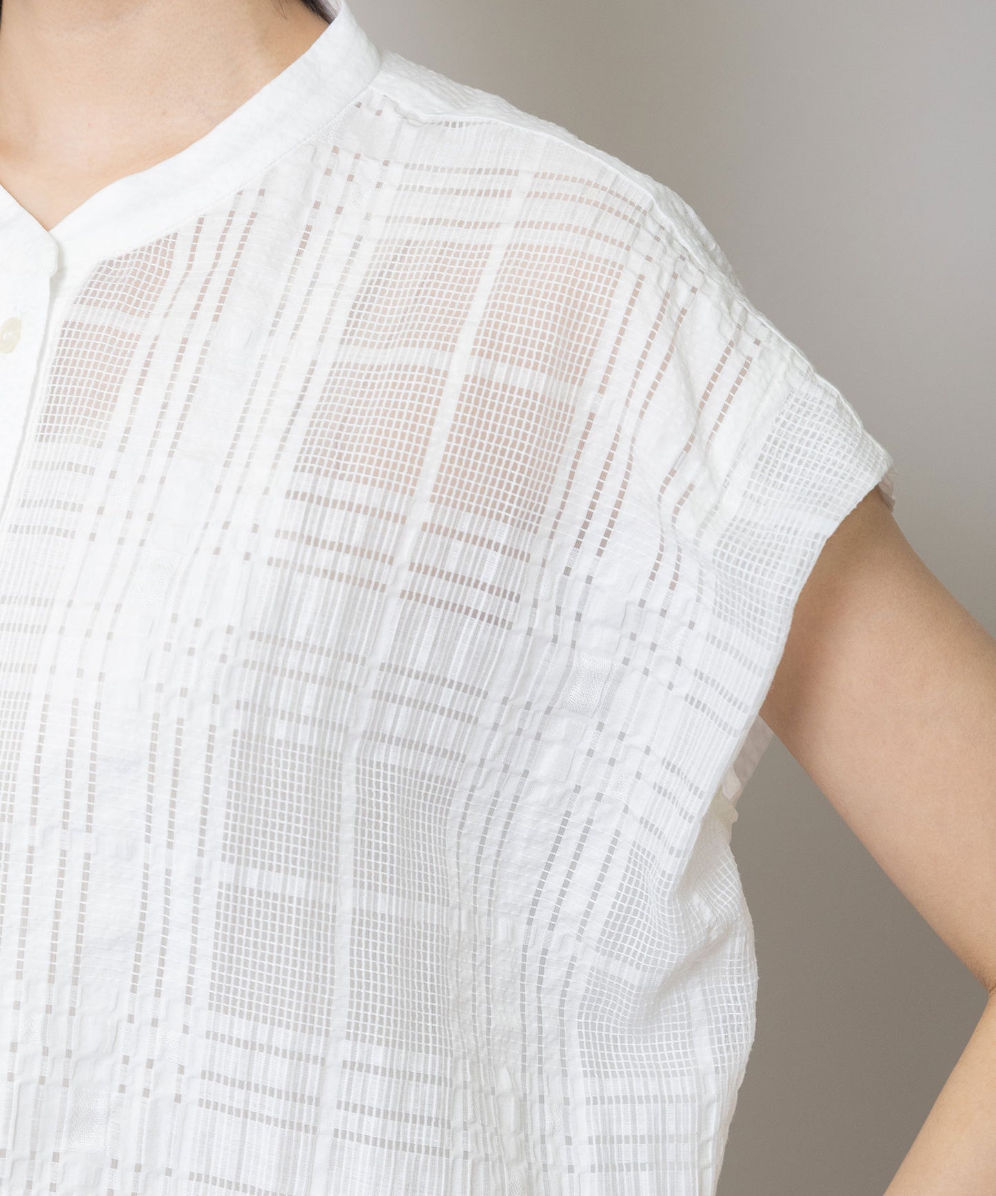 シアージャガードチェック×シワ加工ローンタックスリーブシャツ