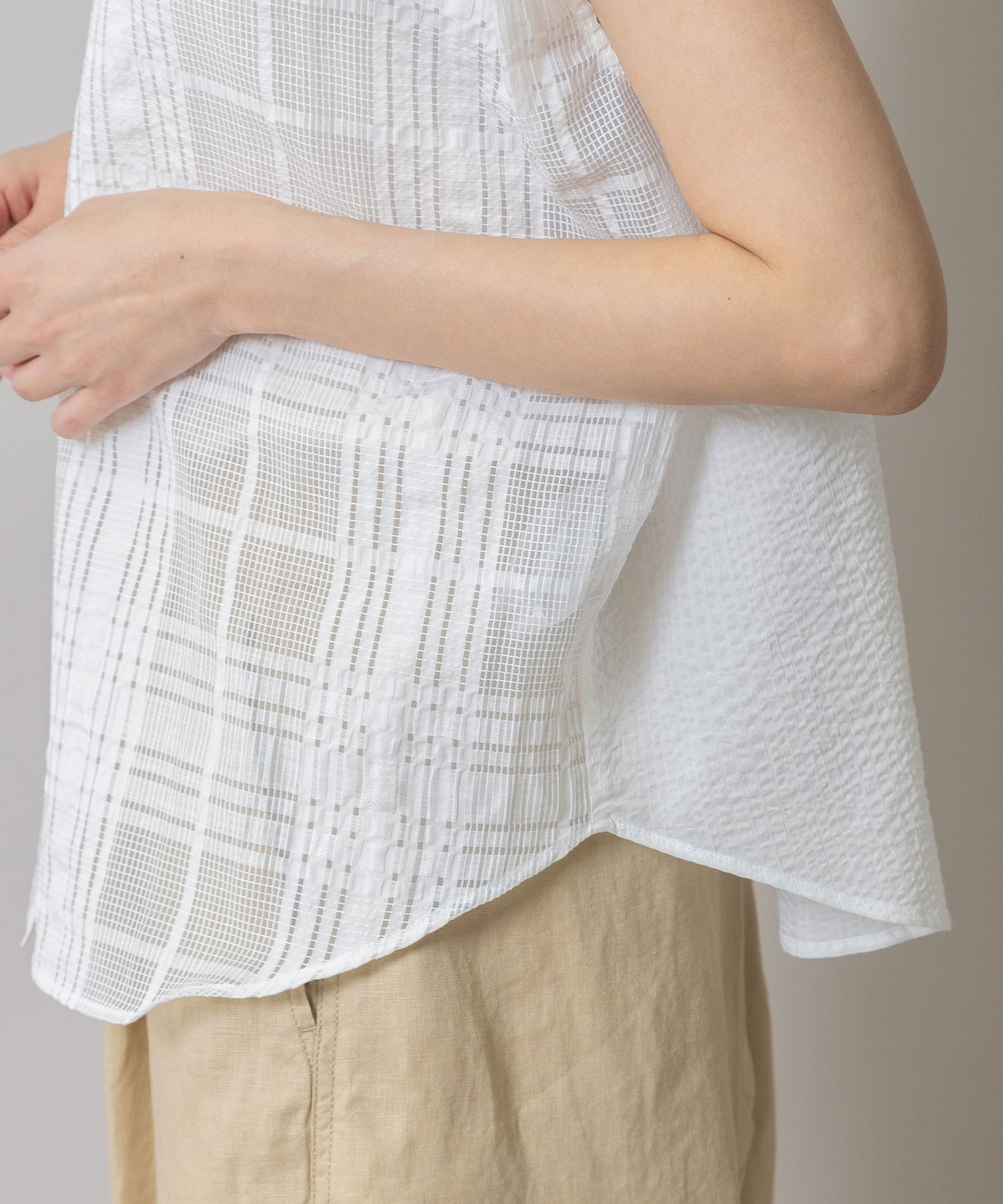 シアージャガードチェック×シワ加工ローンタックスリーブシャツ