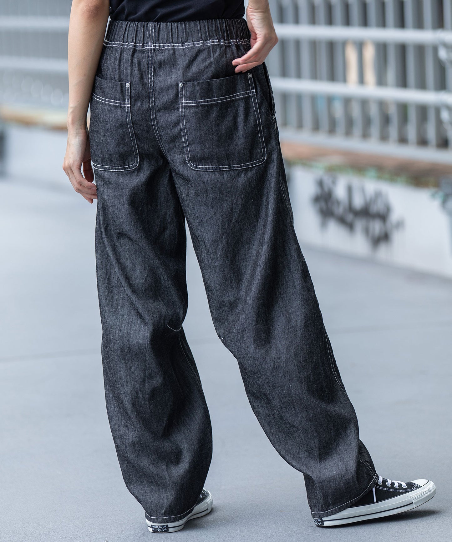 コットンリヨセルデニムバレルイージーパンツ