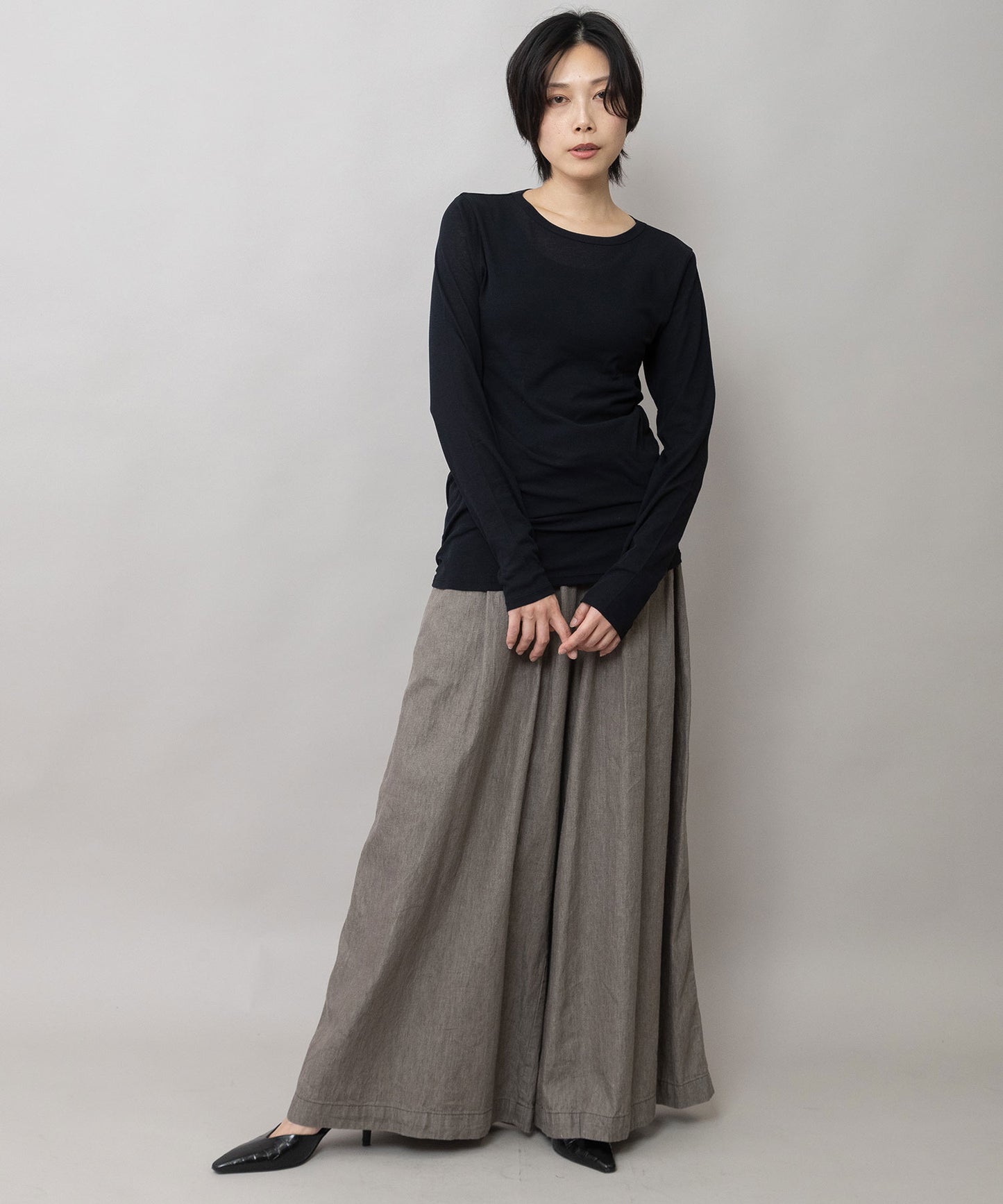 【定番】シアーストレッチリブクルーネックプルオーバー