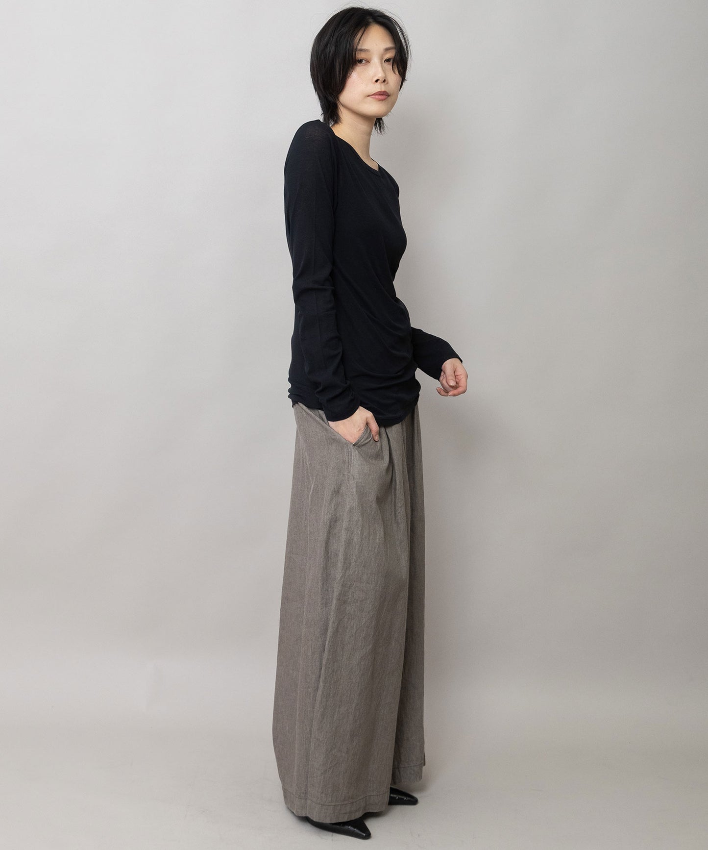 【定番】シアーストレッチリブクルーネックプルオーバー