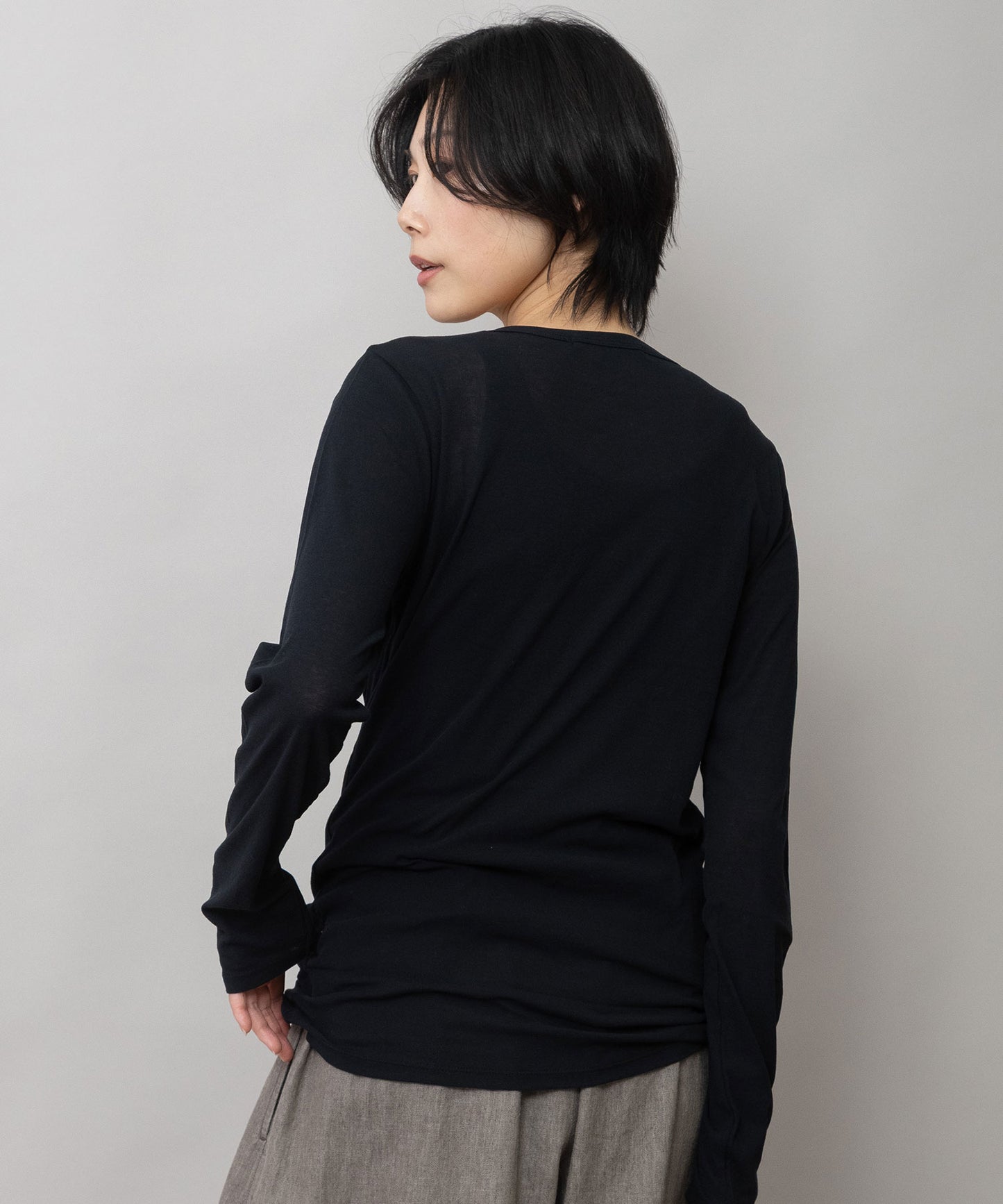 【定番】シアーストレッチリブクルーネックプルオーバー