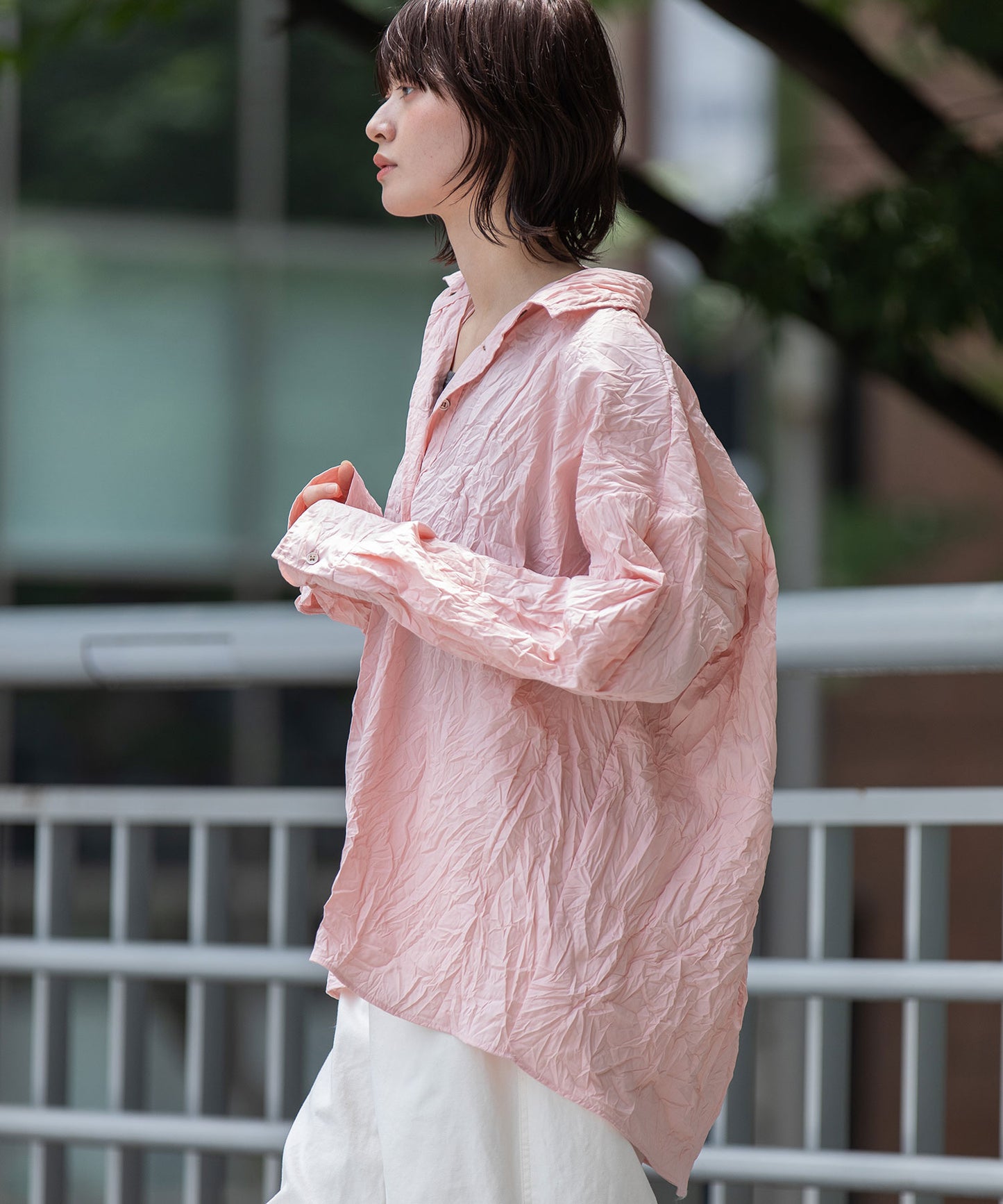 ワッシャーブロード＆ストライププルオーバーシャツ