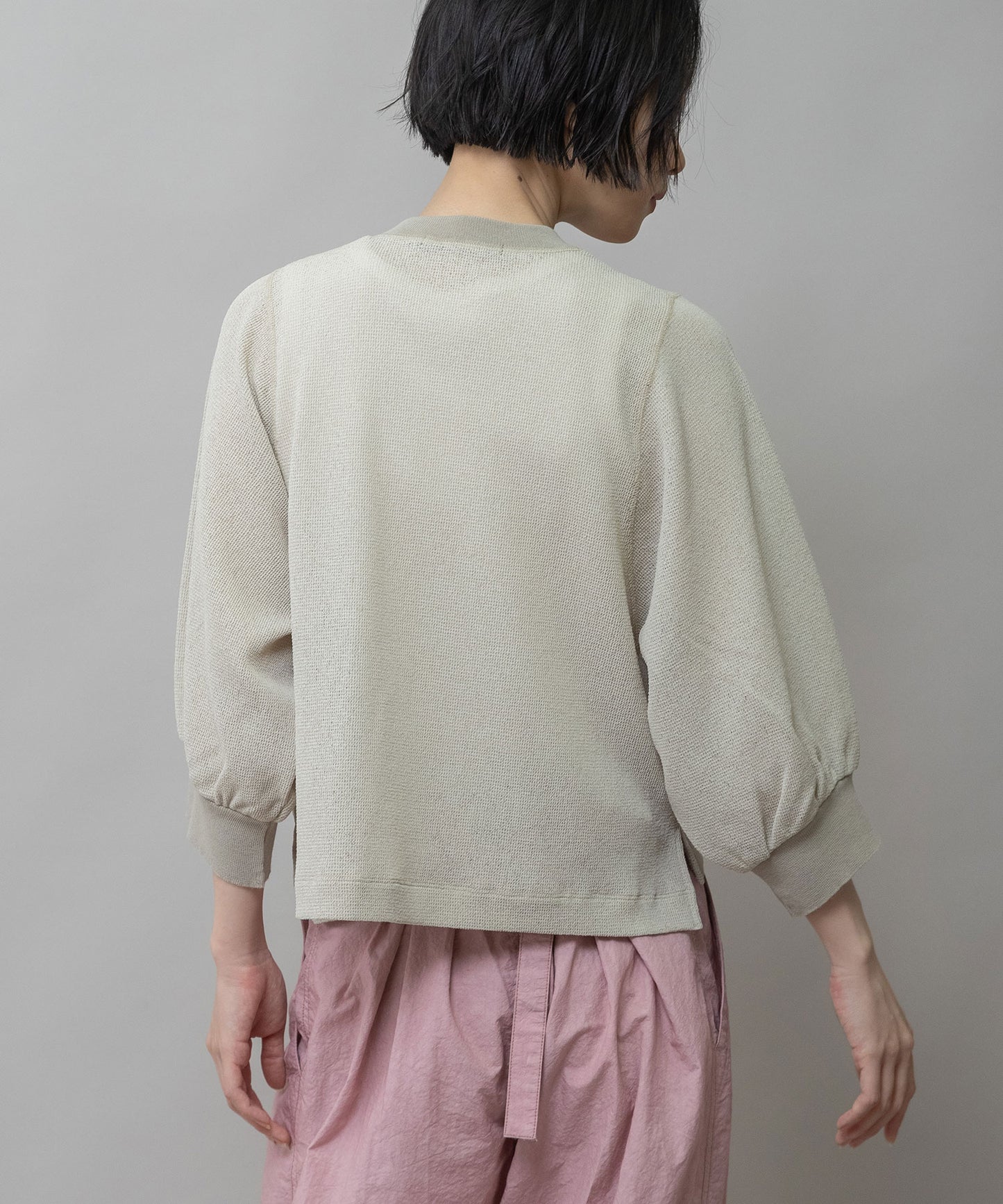 【速乾性】シアーワッフル×ニットリブパフスリーブプルオーバー