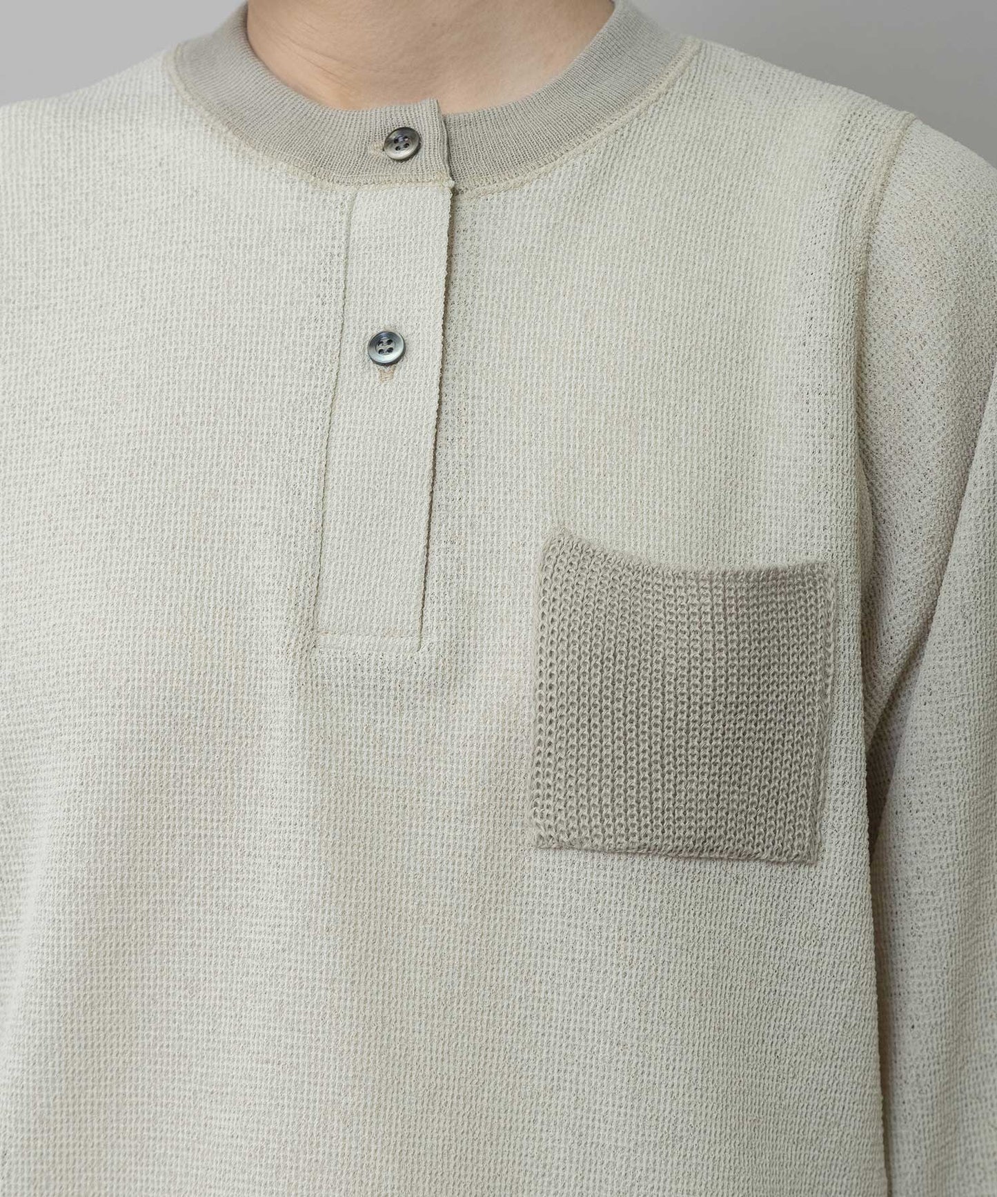 【速乾性】シアーワッフル×ニットリブパフスリーブプルオーバー