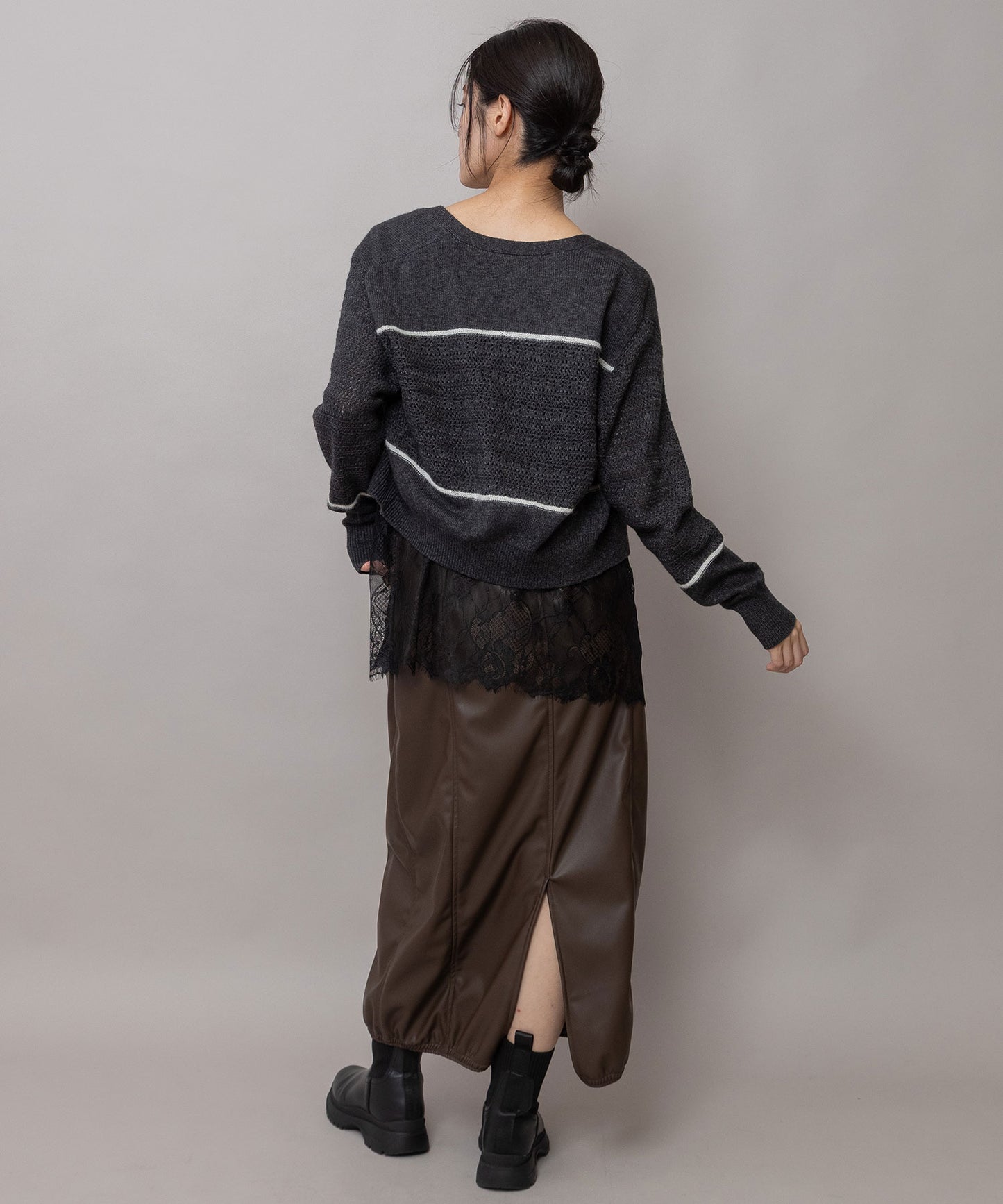 透かし編みニット×モヘア クロップドカーディガン