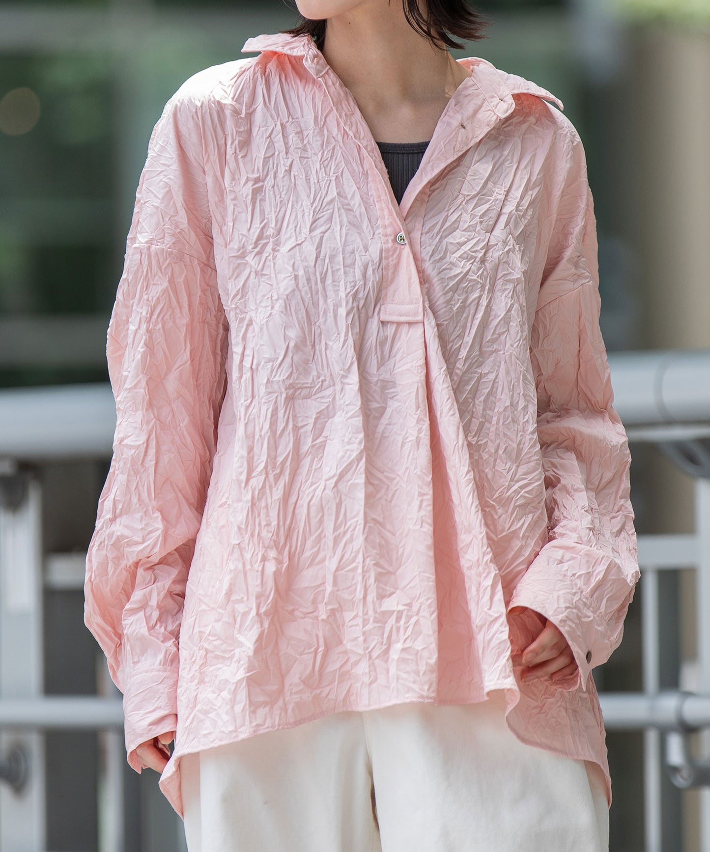 ワッシャーブロード＆ストライププルオーバーシャツ