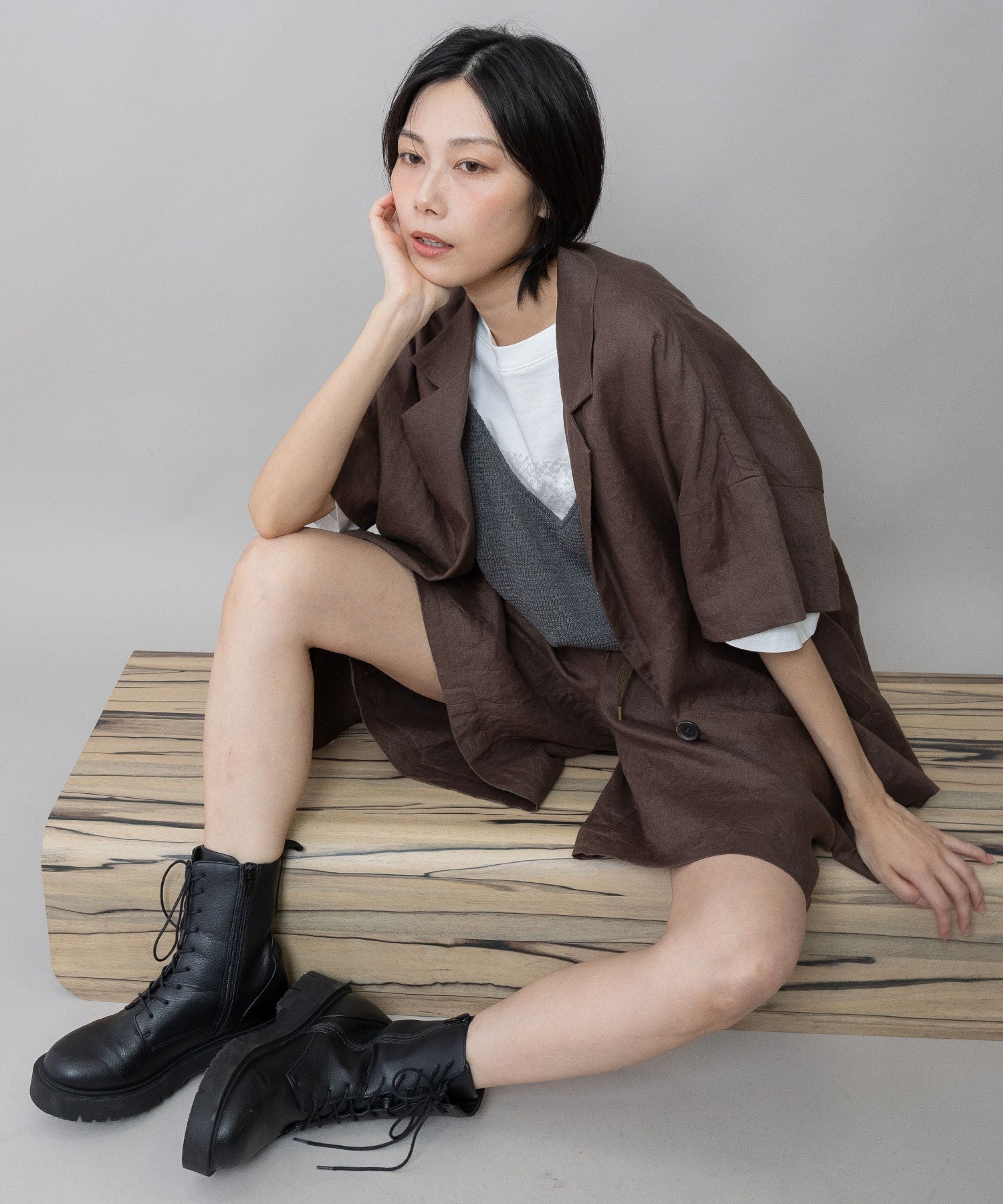 吸水性】【発散性】40sフレンチリネンハーフスリーブジャケット