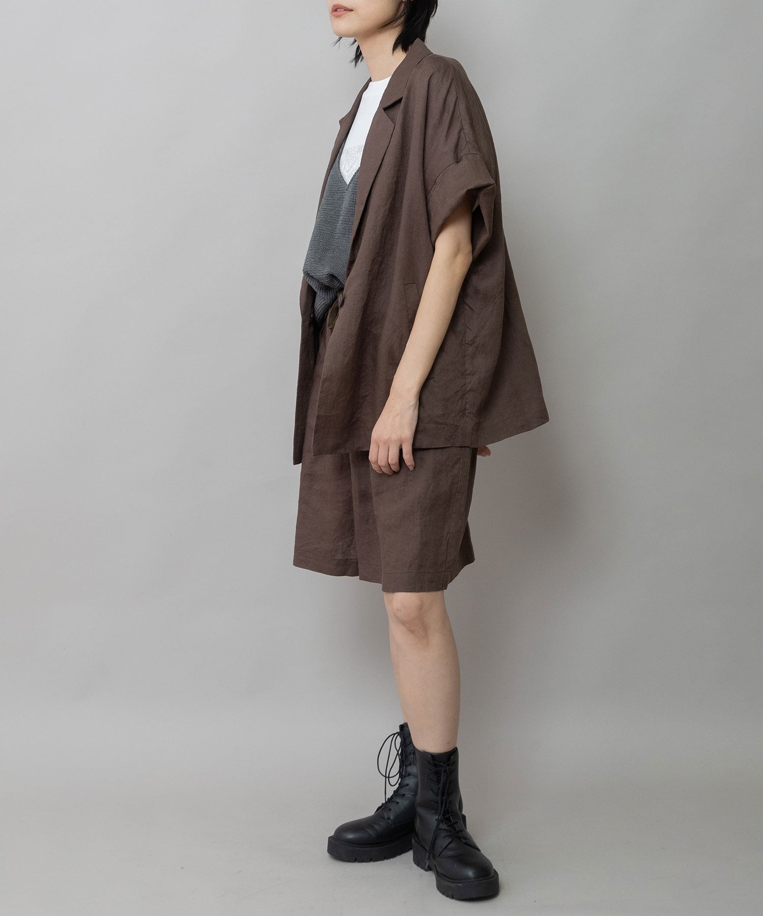 吸水性】【発散性】40sフレンチリネンハーフスリーブジャケット