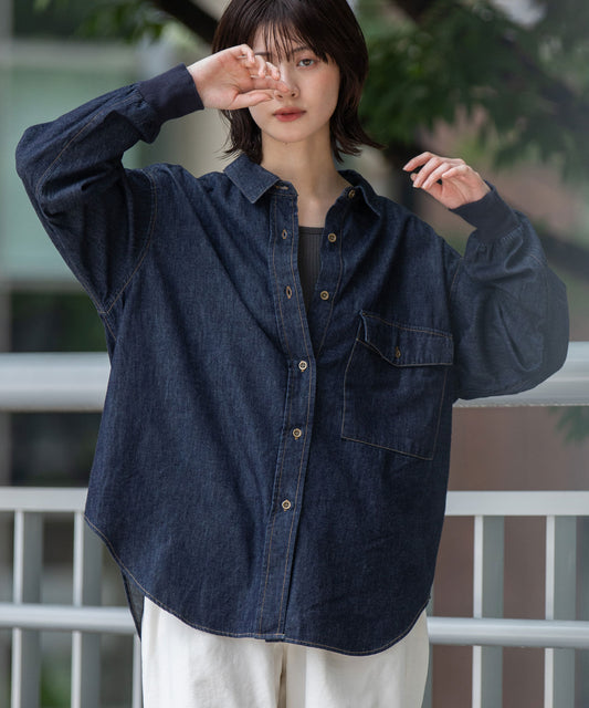 6ozスラブデニムリブカフスシャツ