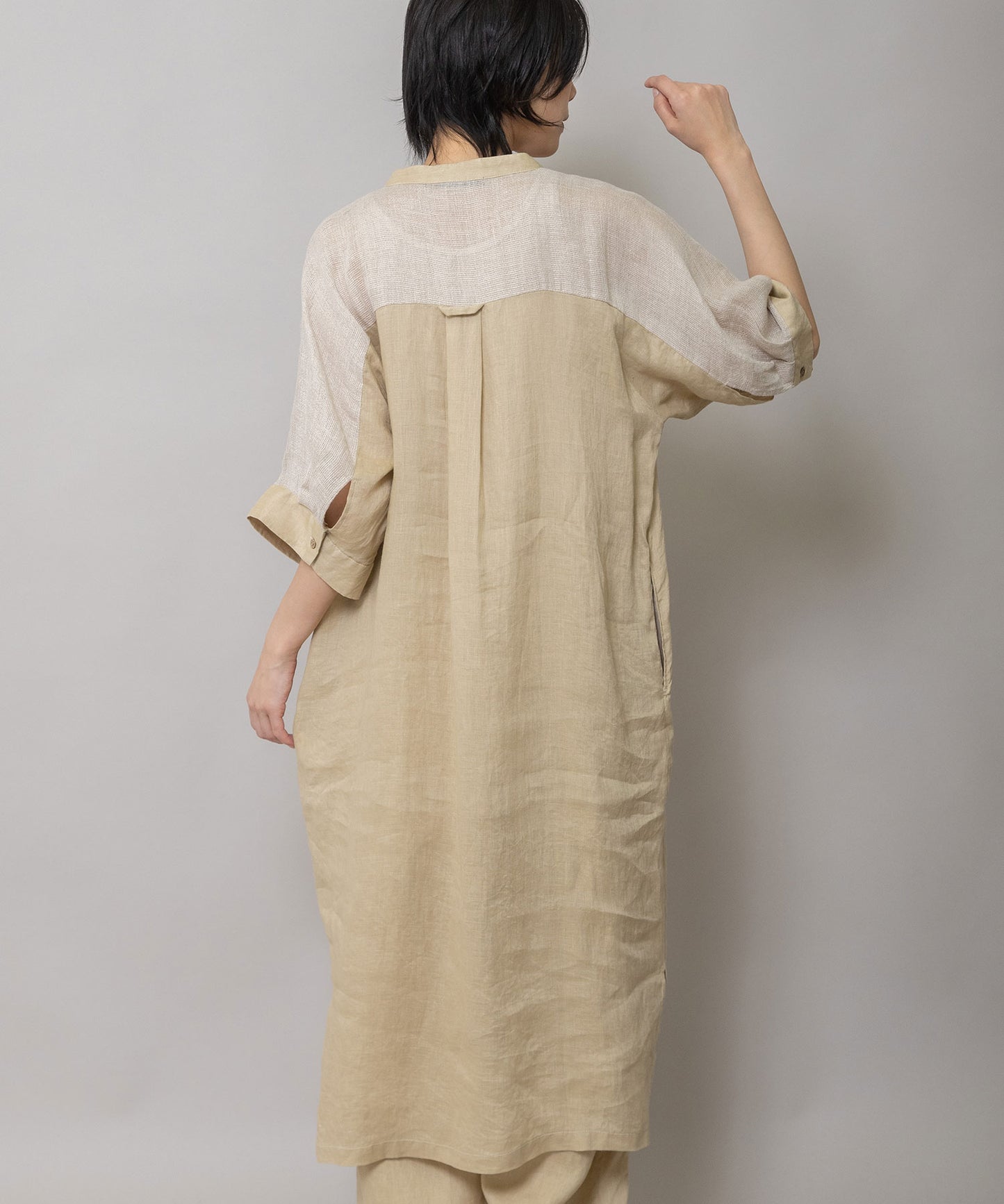 60sリネンキャンバス×40sリネンメッシュシャツワンピース