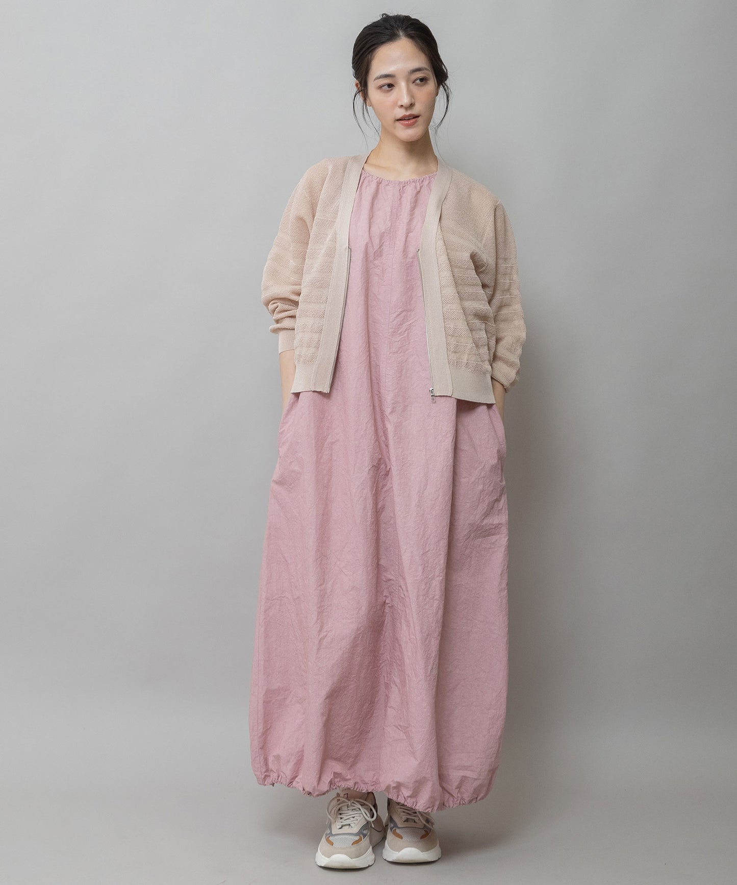 メッシュジャガードボーダーニットジップカーディガン