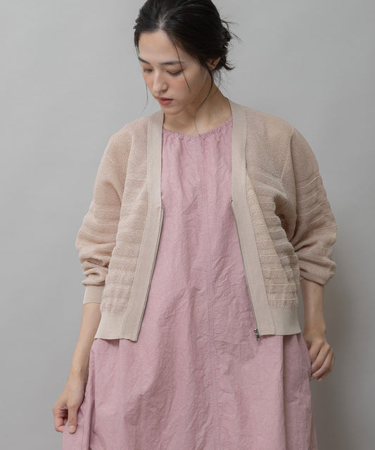 メッシュジャガードボーダーニットジップカーディガン