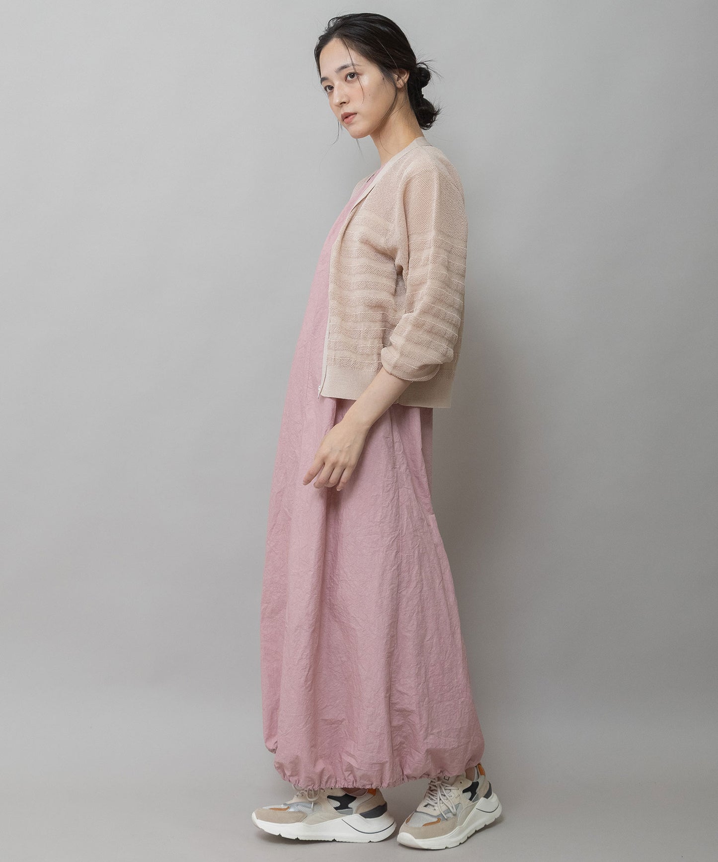 メッシュジャガードボーダーニットジップカーディガン