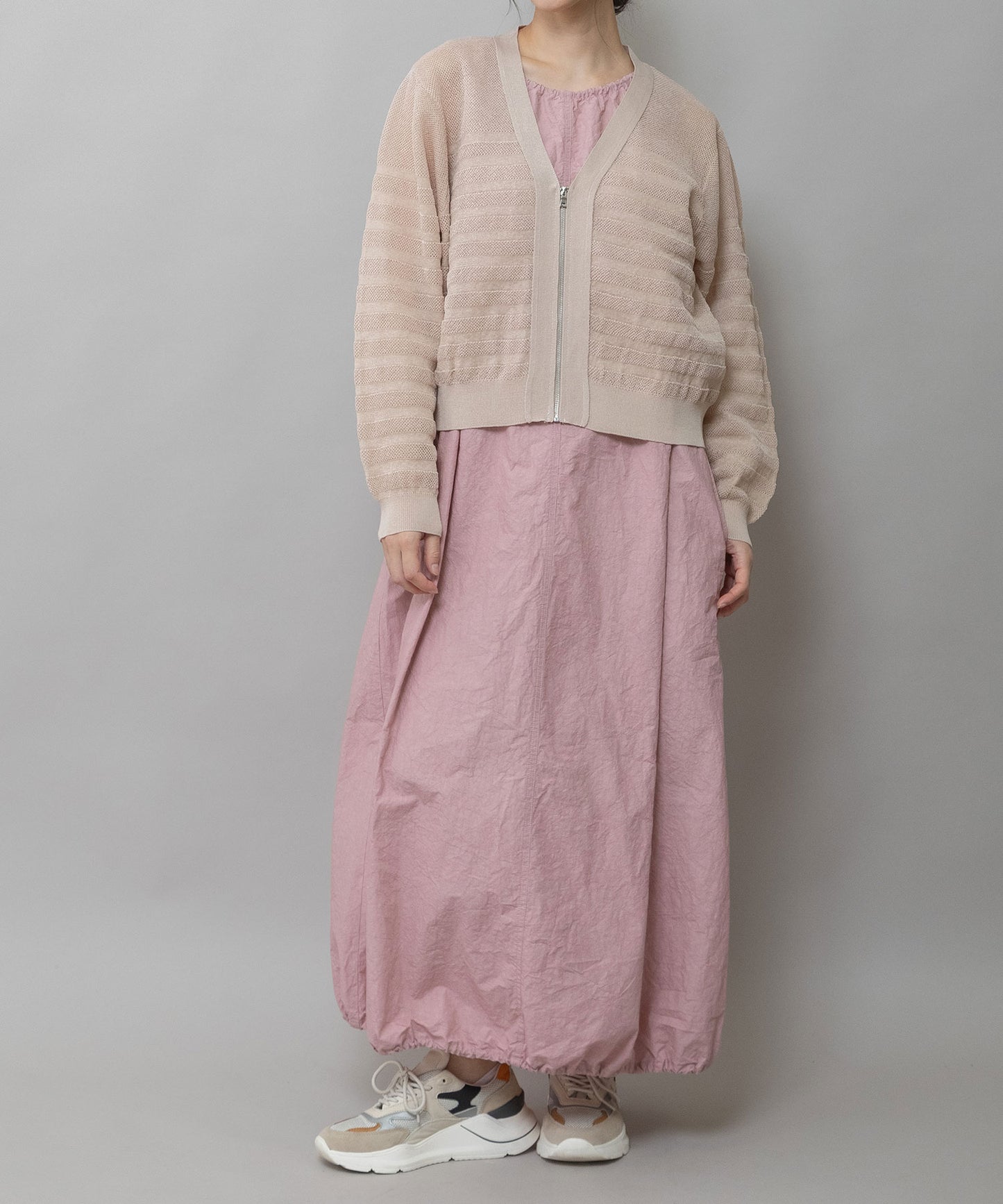 メッシュジャガードボーダーニットジップカーディガン