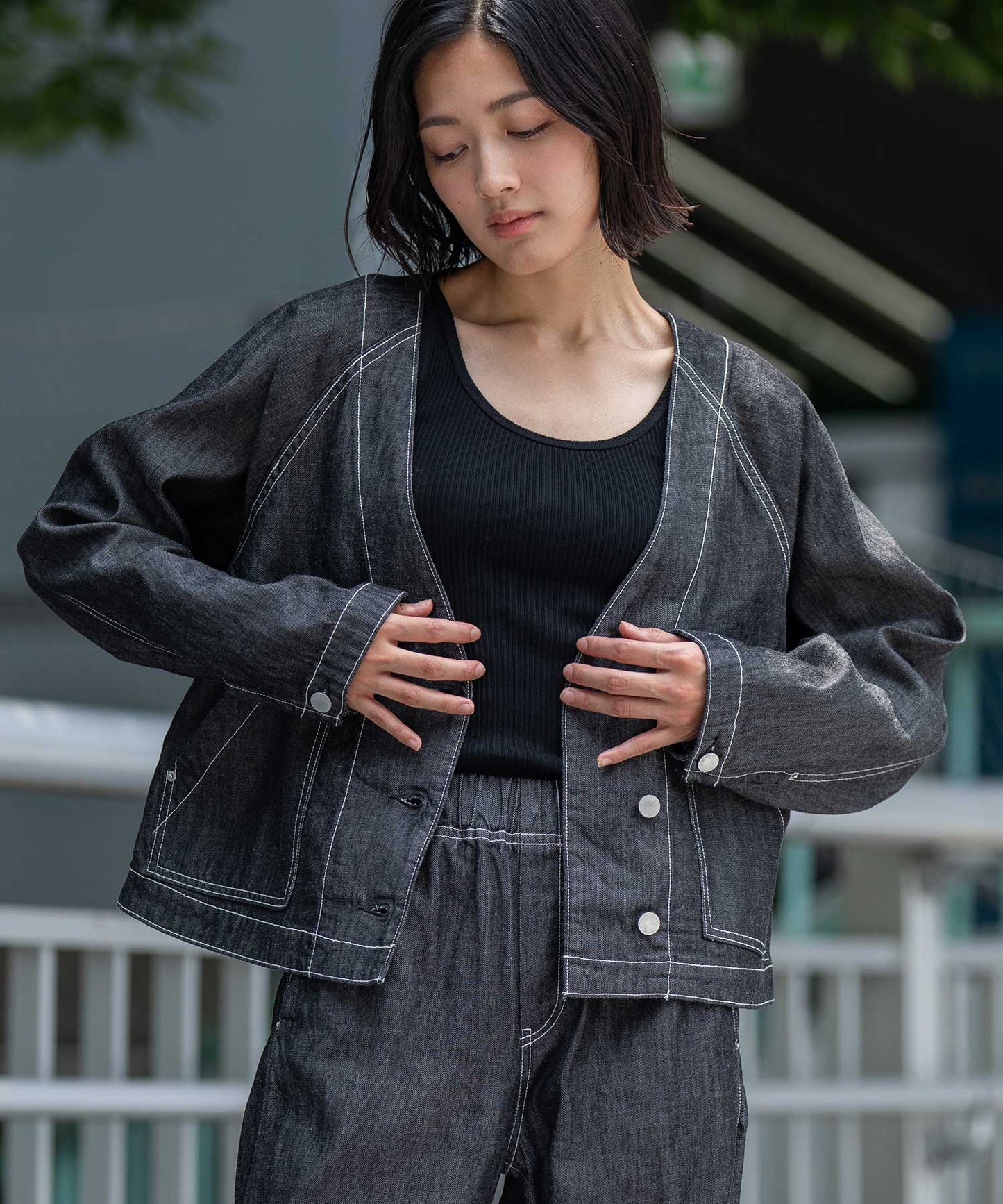 コットンリヨセルデニムコンパクトジャケット