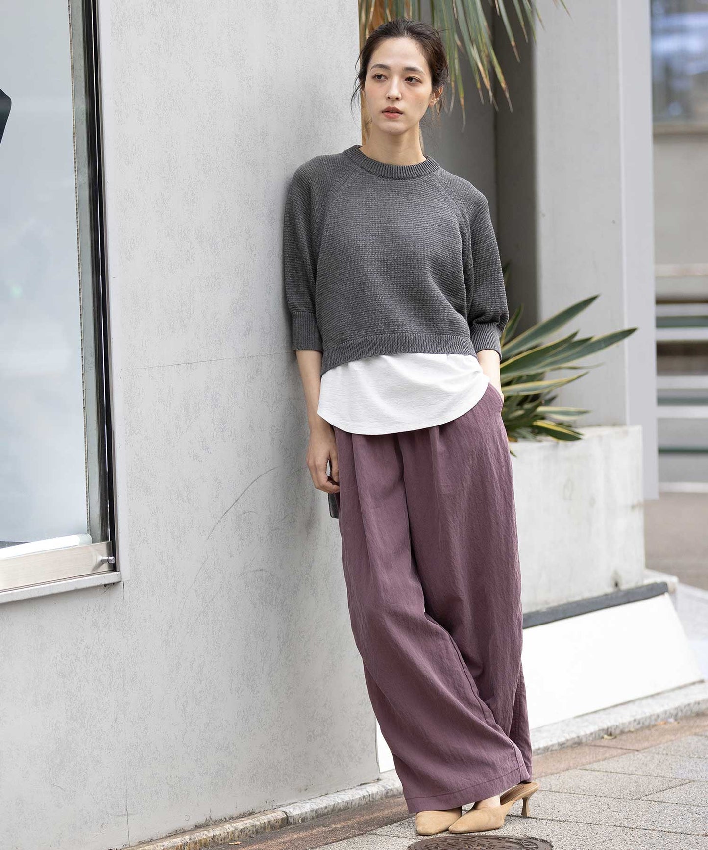 コットンニットバックベルトディテールプルオーバー