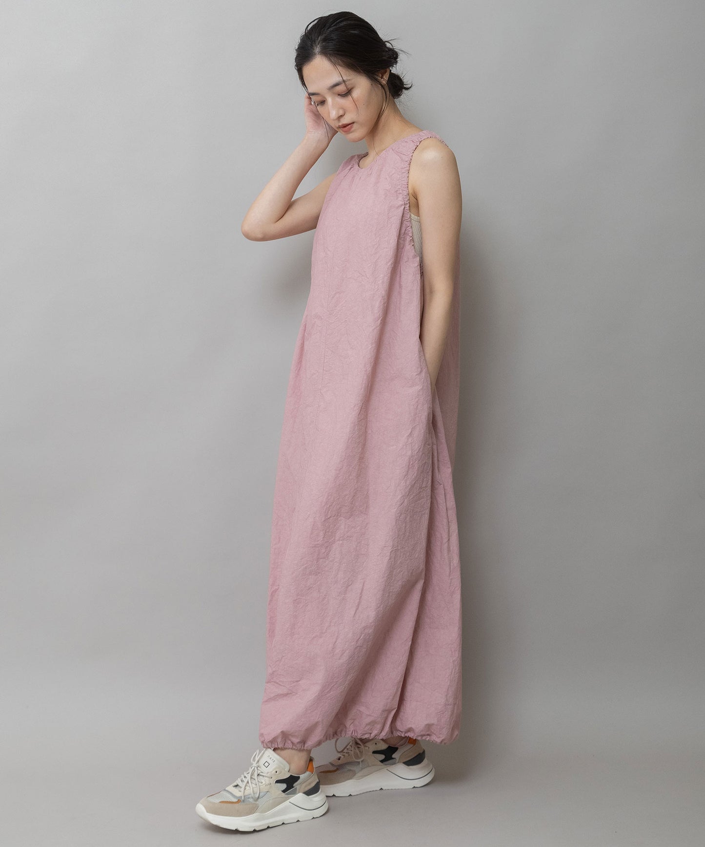 コットンリネンドローストリングワンピース