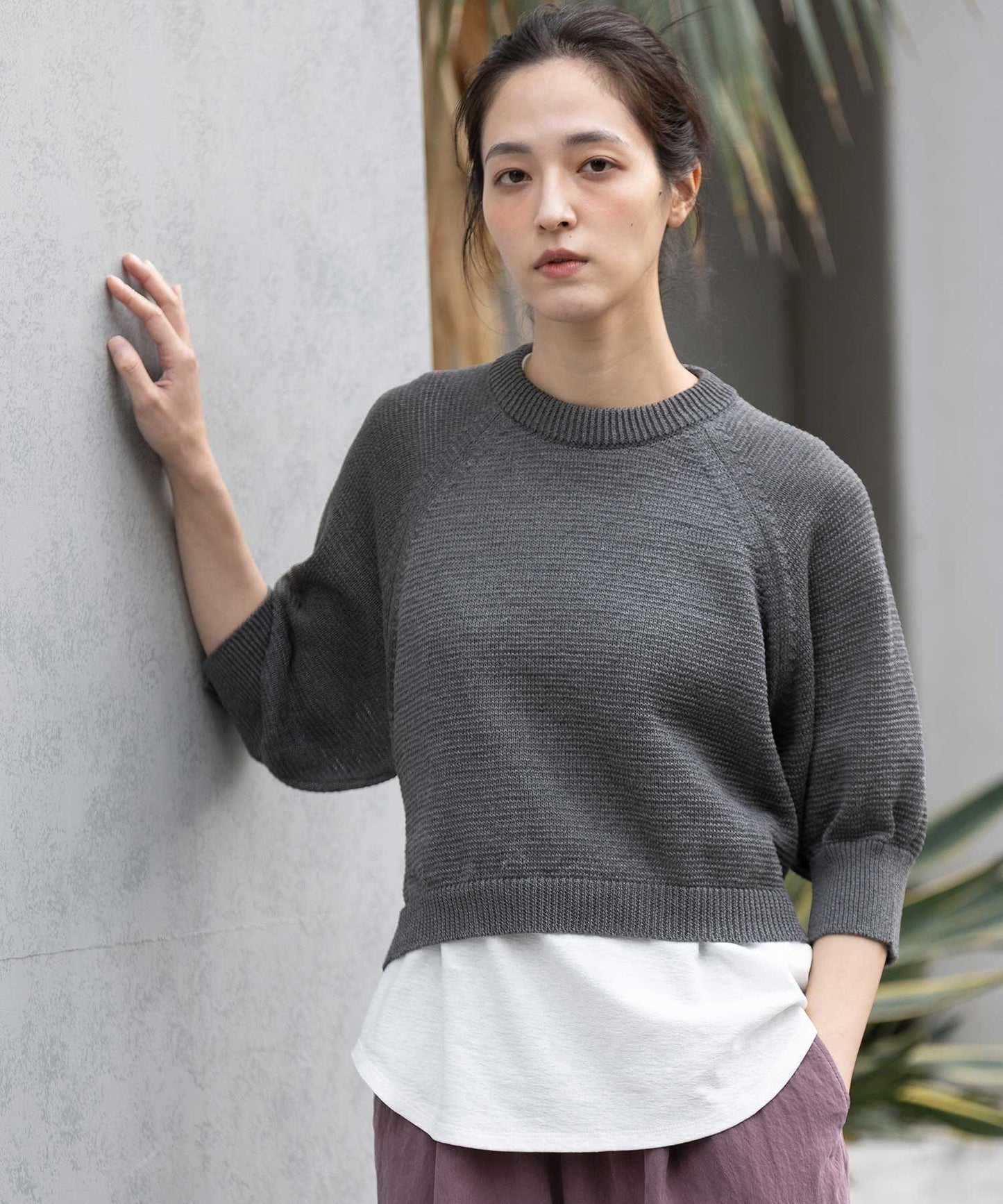 コットンニットバックベルトディテールプルオーバー