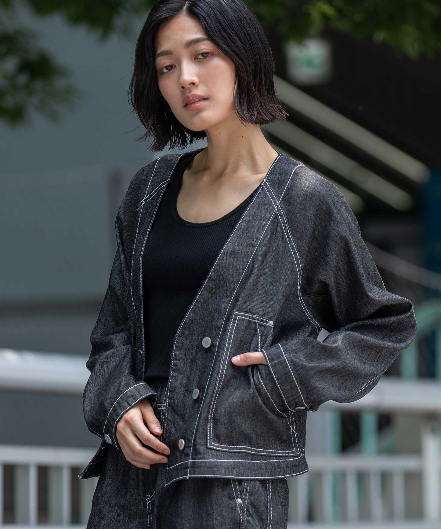 コットンリヨセルデニムコンパクトジャケット