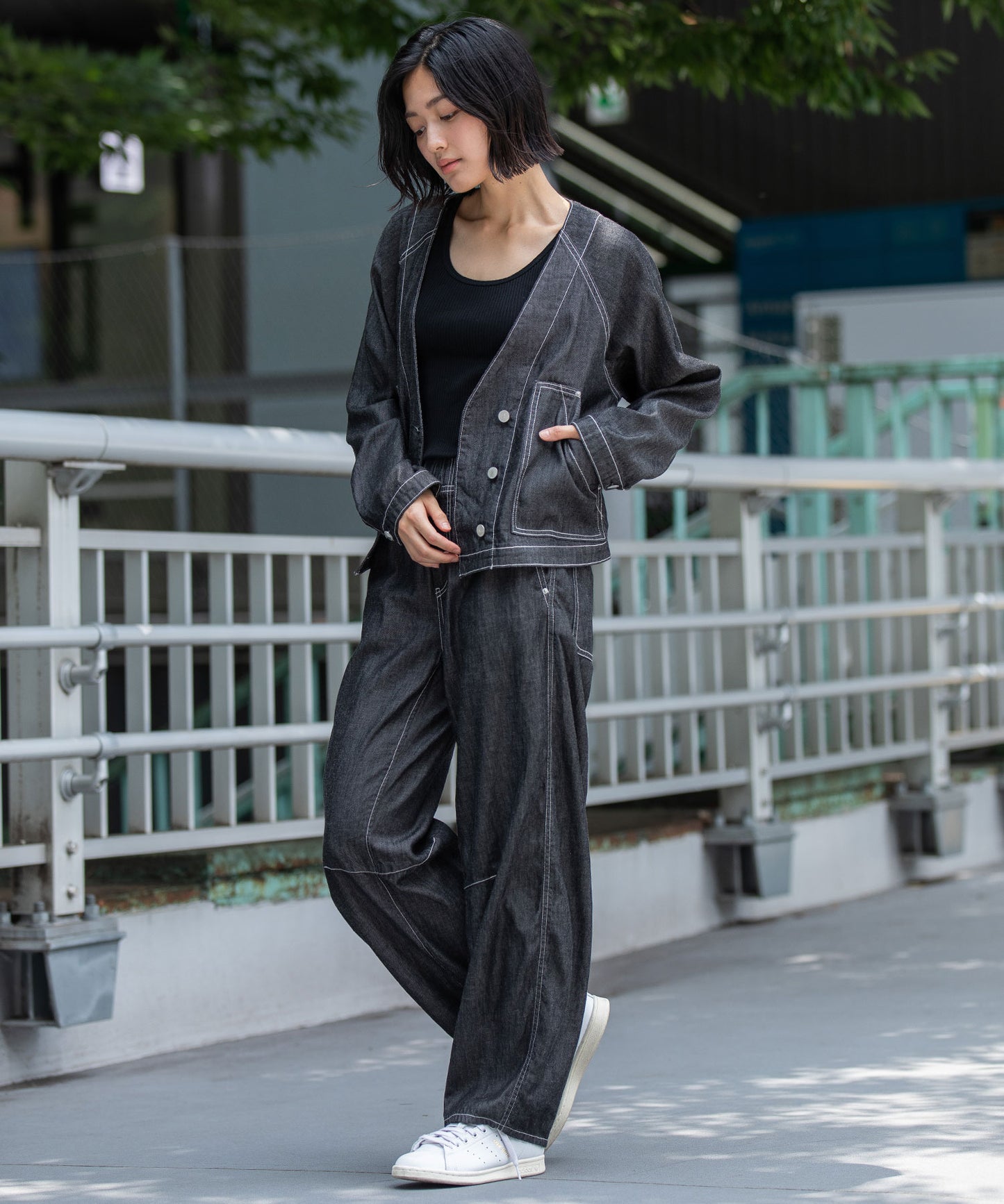 コットンリヨセルデニムバレルイージーパンツ