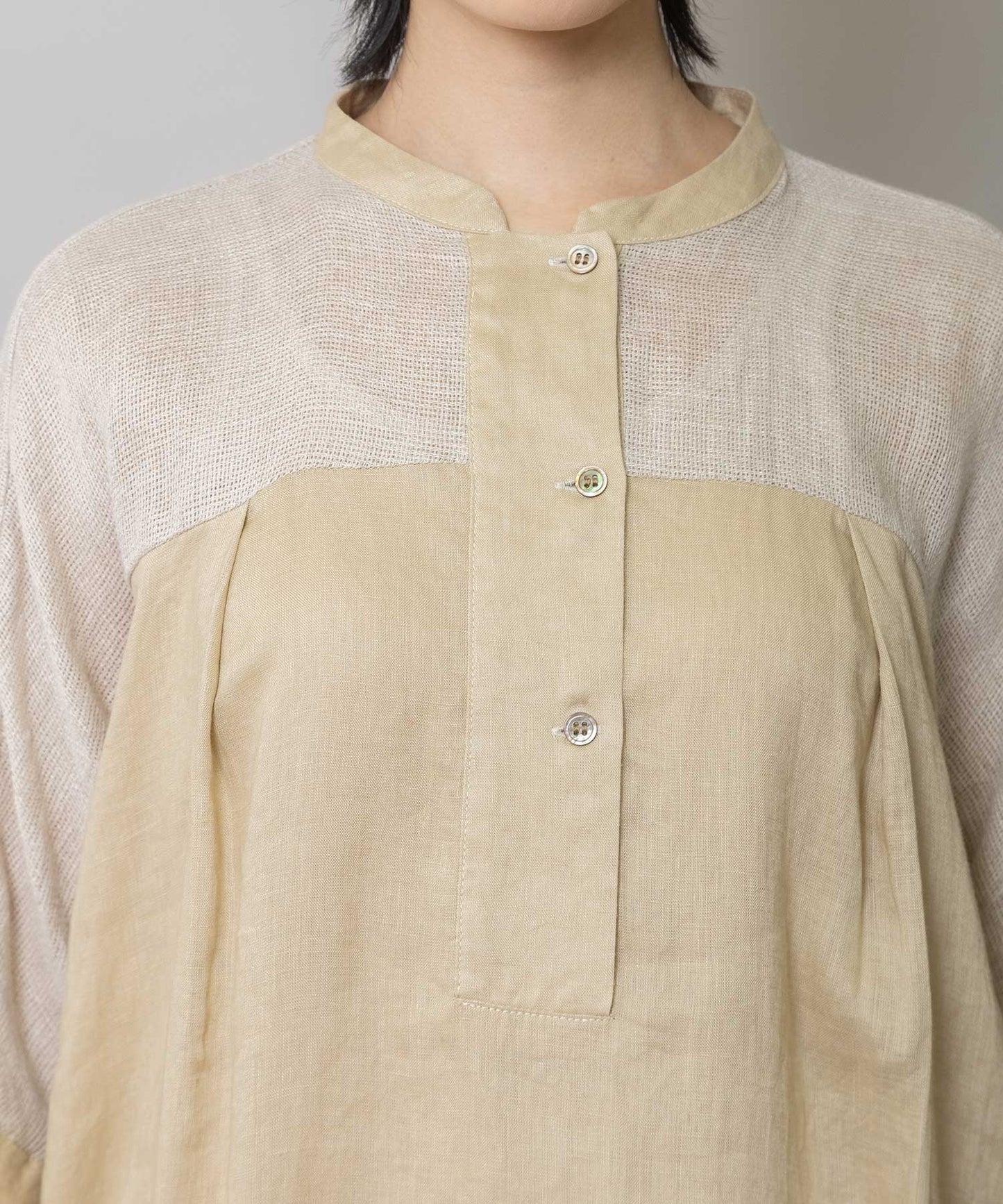 60sリネンキャンバス×40sリネンメッシュシャツワンピース