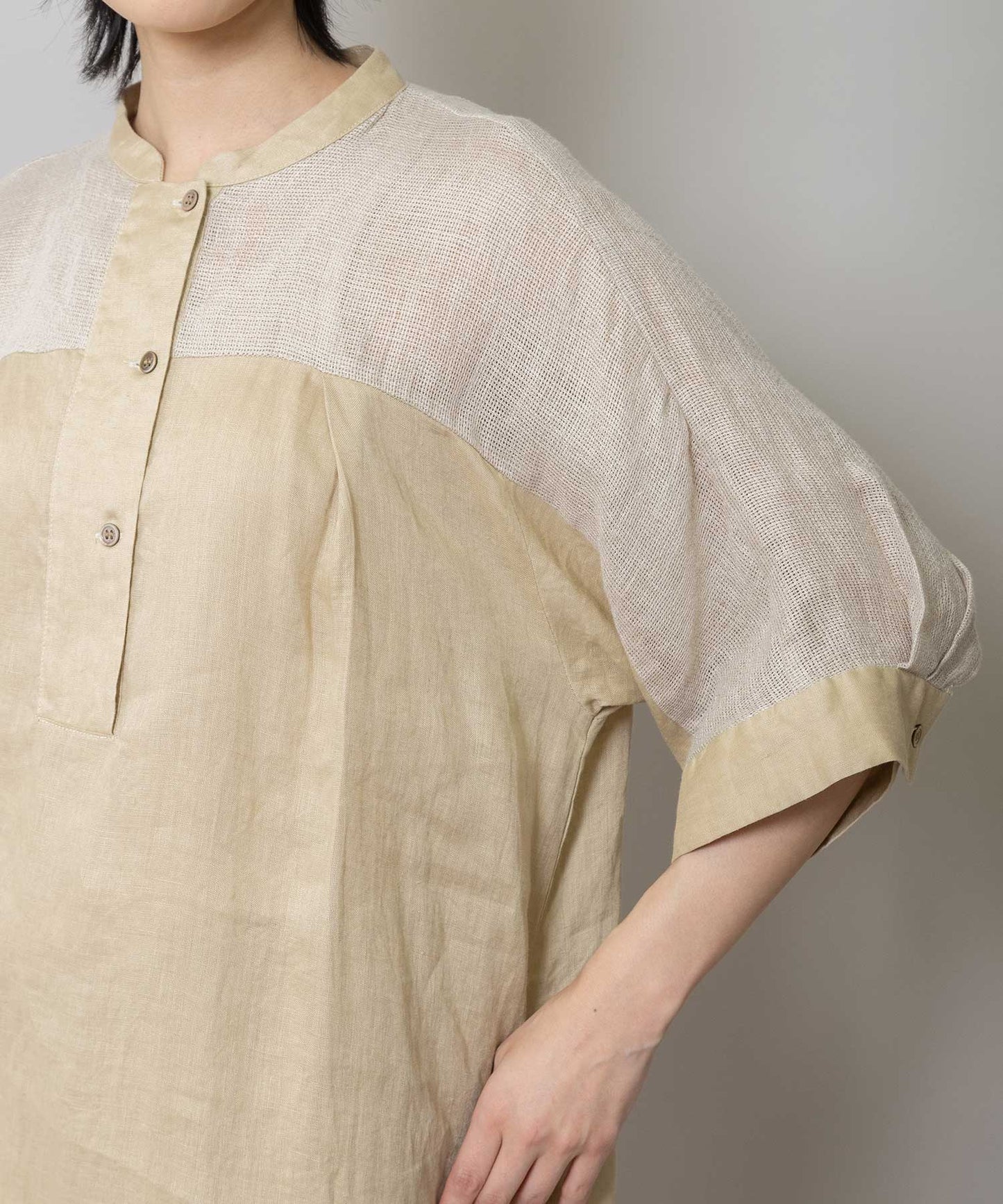 60sリネンキャンバス×40sリネンメッシュシャツワンピース