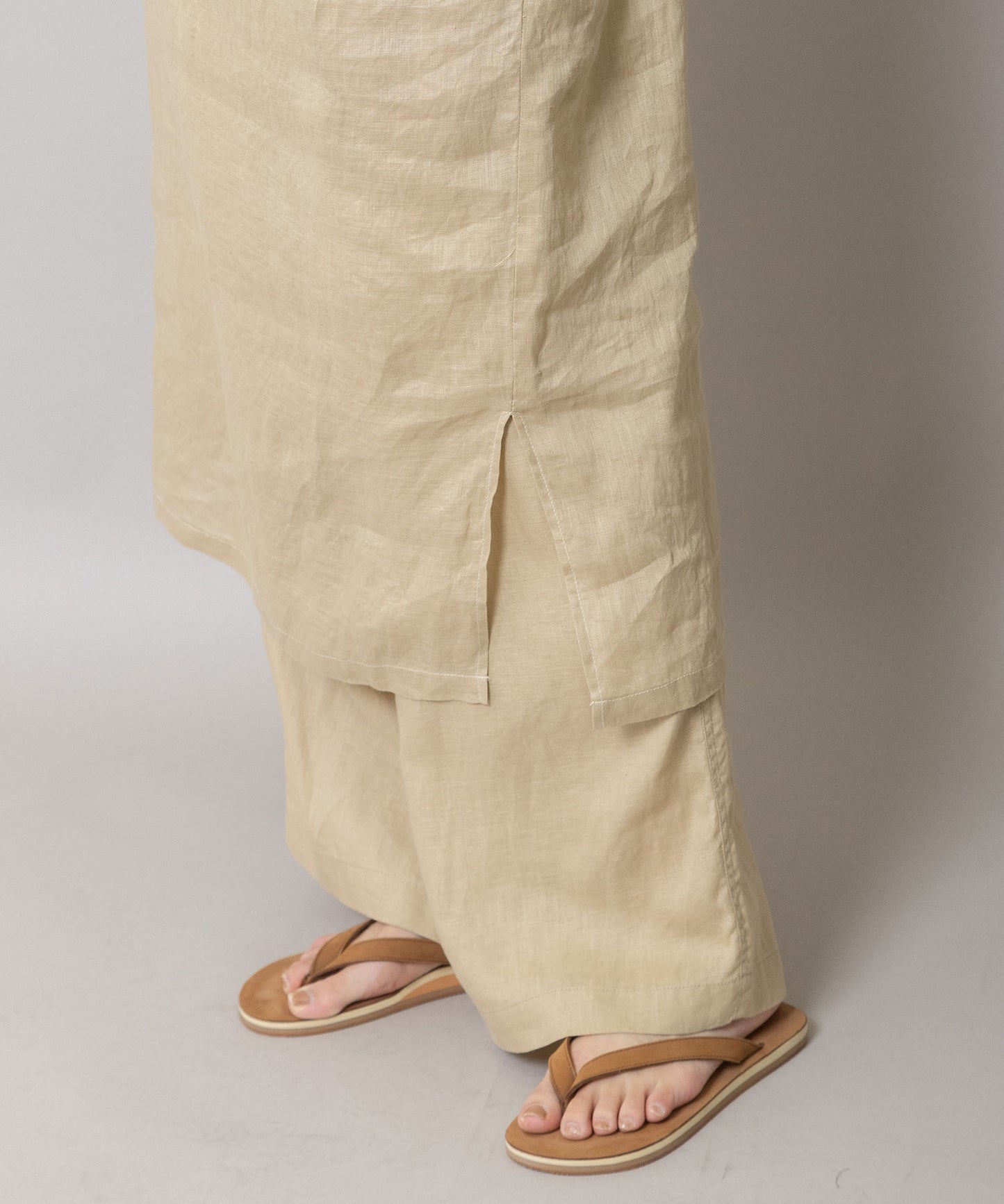 60sリネンキャンバス×40sリネンメッシュシャツワンピース