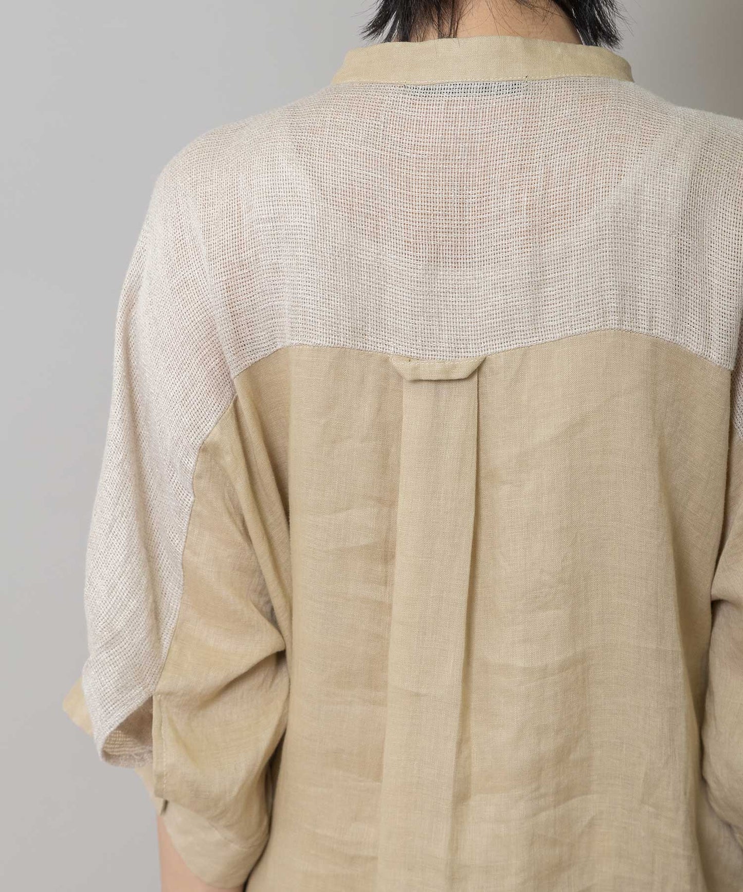 60sリネンキャンバス×40sリネンメッシュシャツワンピース